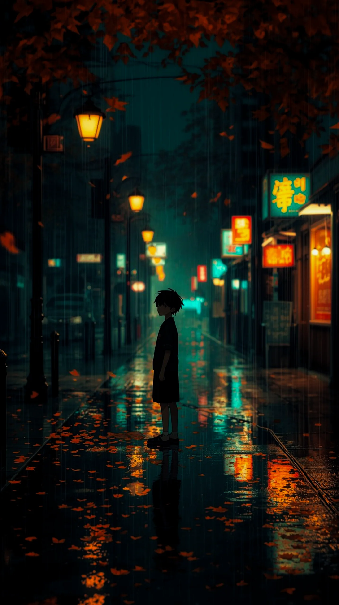 melancholic anime boy street wallpaper for phone 4K resolution
