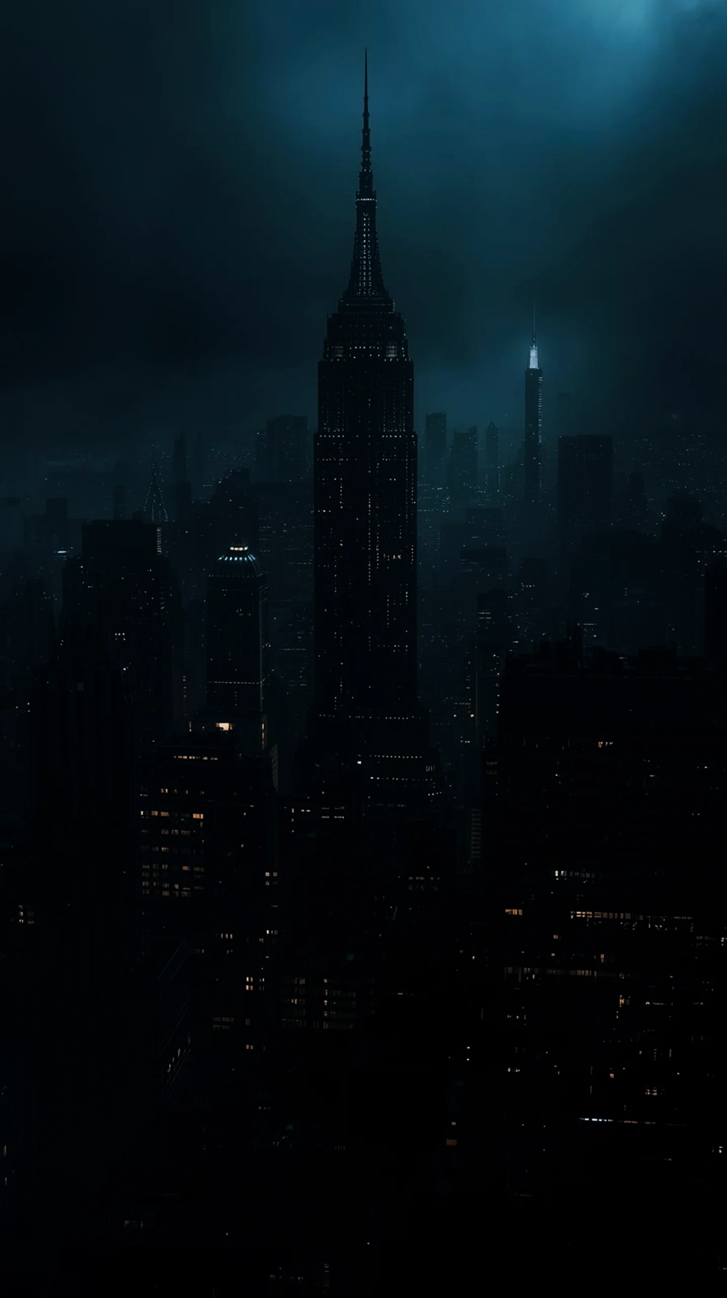 Dark cityscape AMOLED wallpaper 4K for mobile with Empire State Building, iPhone wallpaper 4K, 4K wallpaper for mobile,