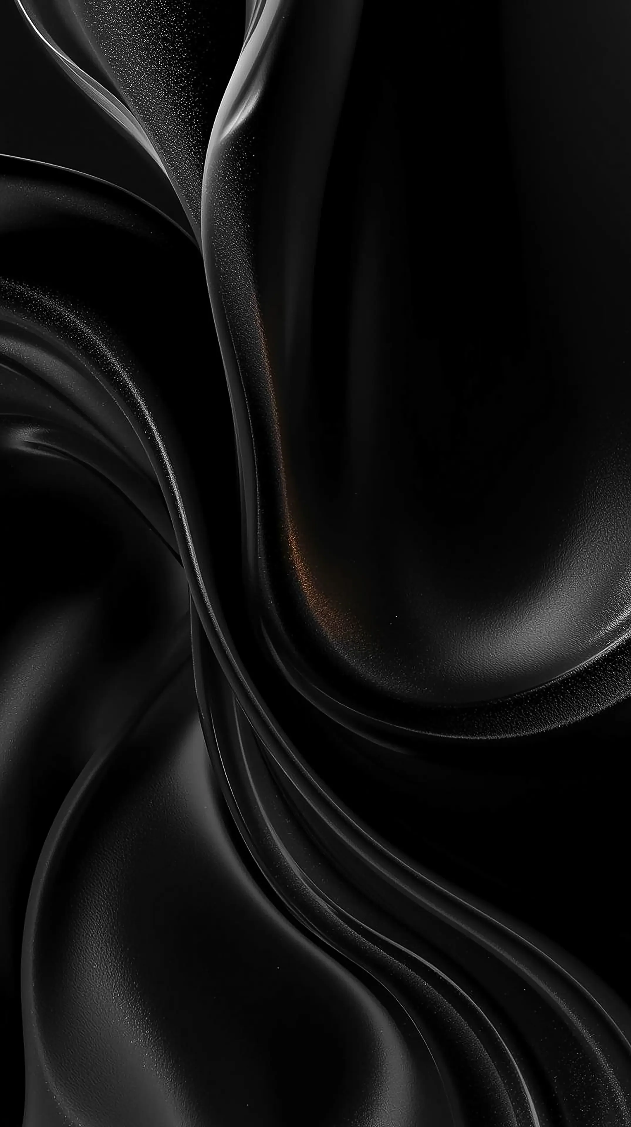 4k wallpaper for mobile Sleek Black Glossy Liquid Waves, Minimalist Abstract Fluid Curves on Deep Black Background with