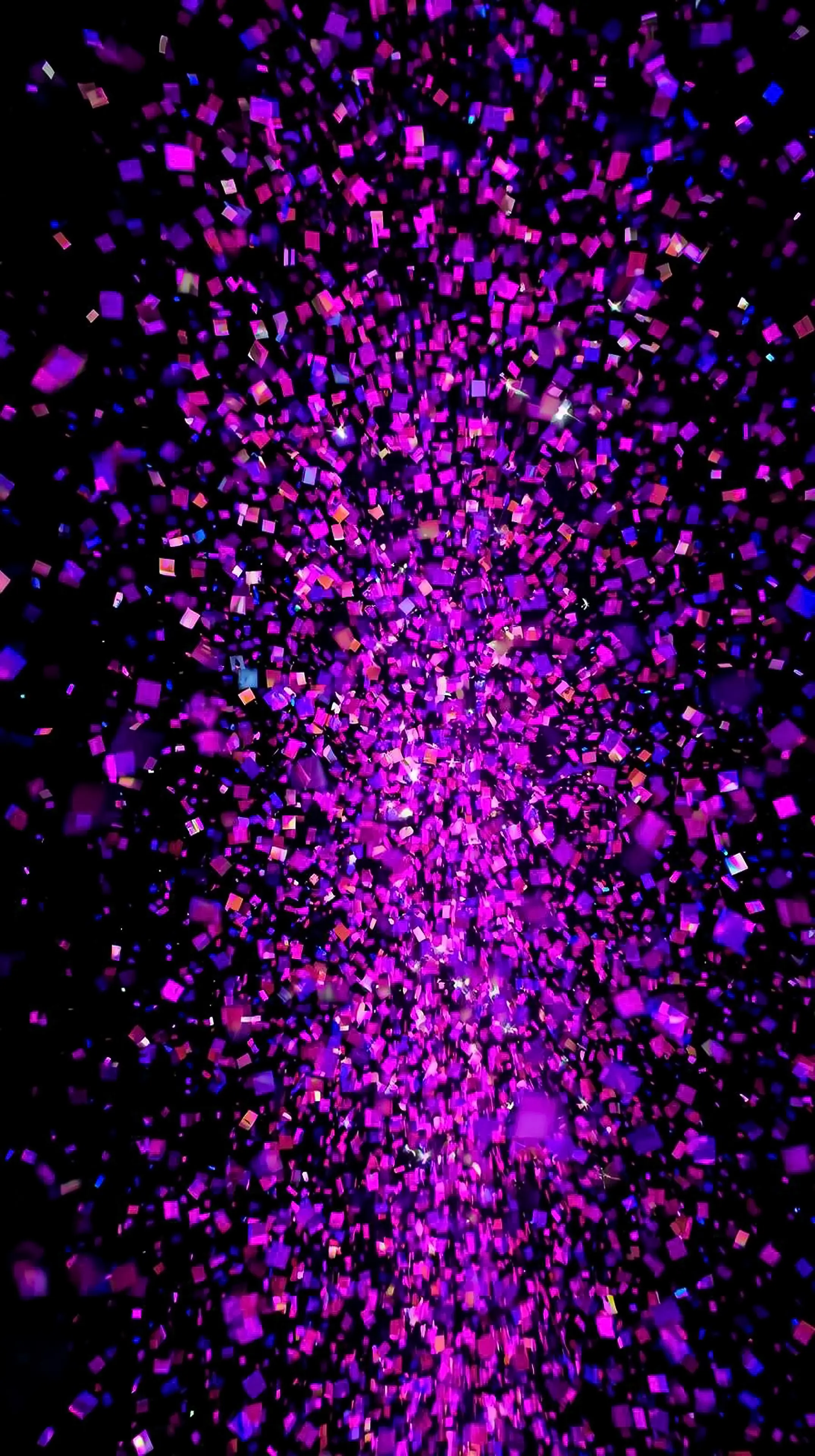 4k wallpaper for mobile Explosive Purple Confetti Burst Explosion, Vibrant Pink Violet Blue Glitter Particles Falling in Dark Cosmic Aesthetic