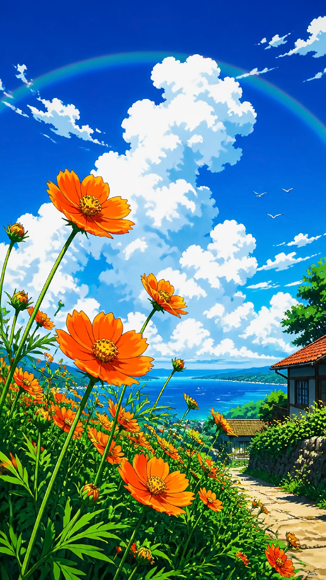 Wallpaper anime nature — bright orange cosmos