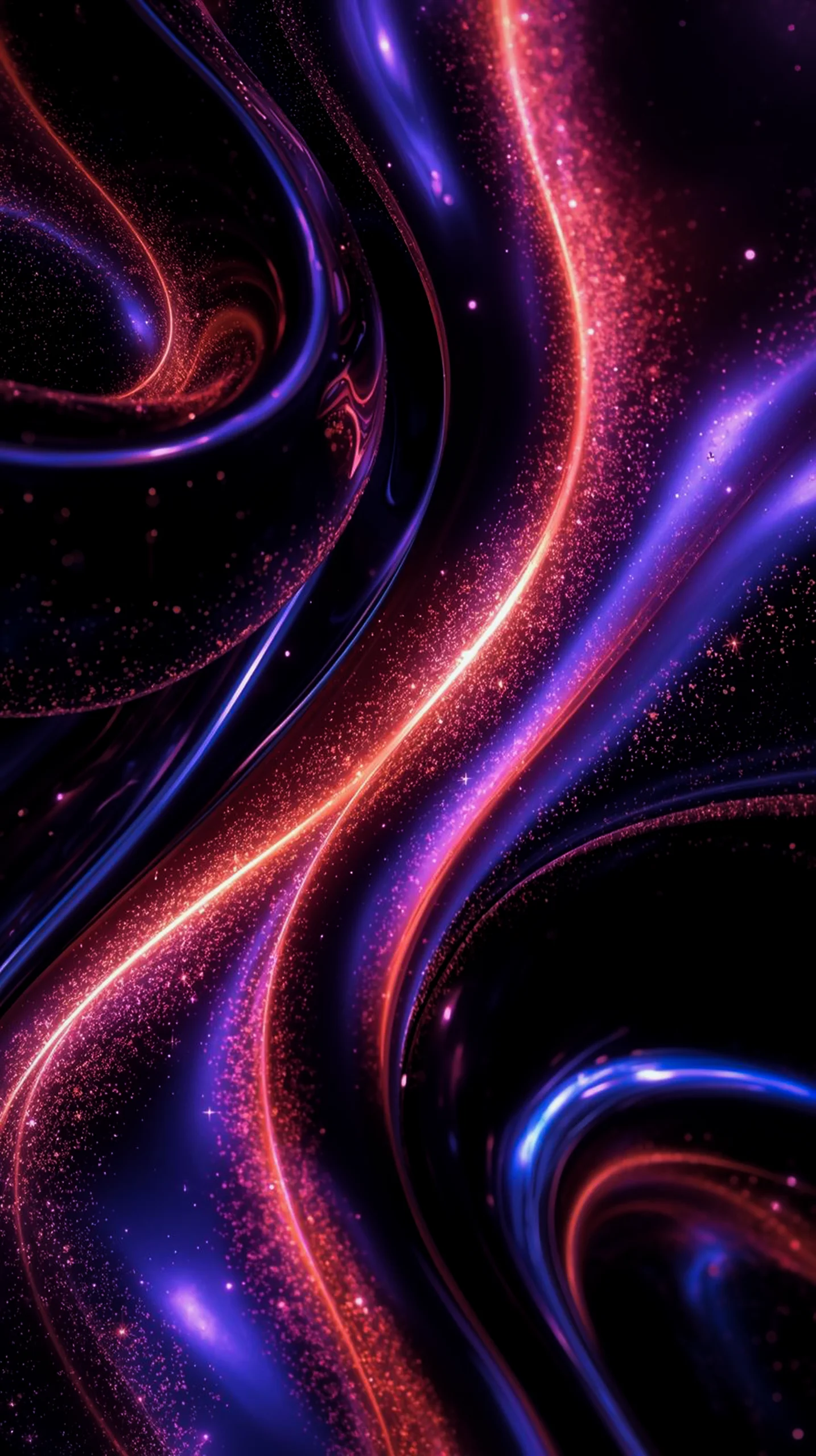 Dark AMOLED Mobile Wallpaper: 4K Abstract Neon Flowing Art