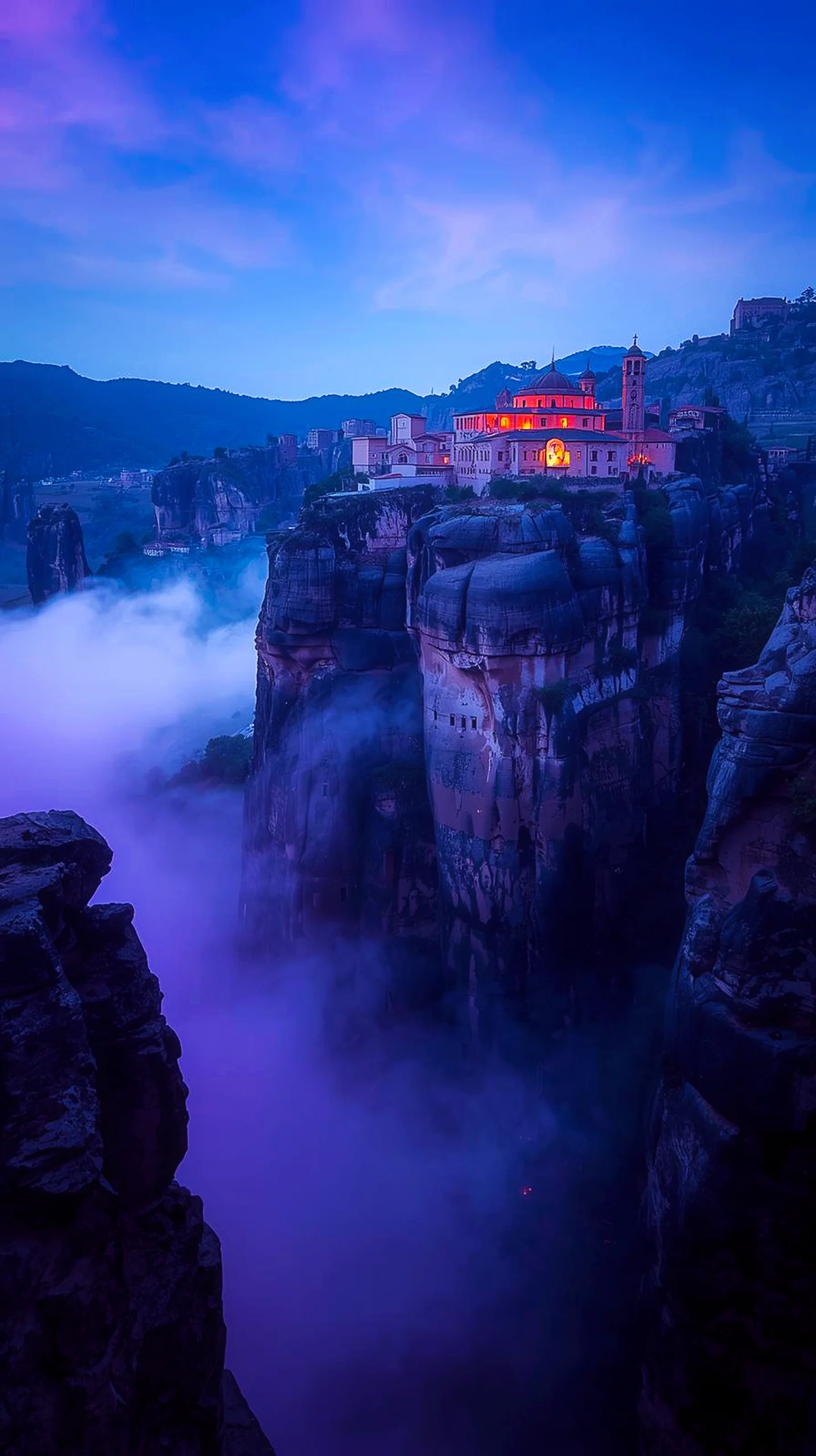 Meteora Landscape 4K Mobile Wallpaper: A Dreamy Misty Escape