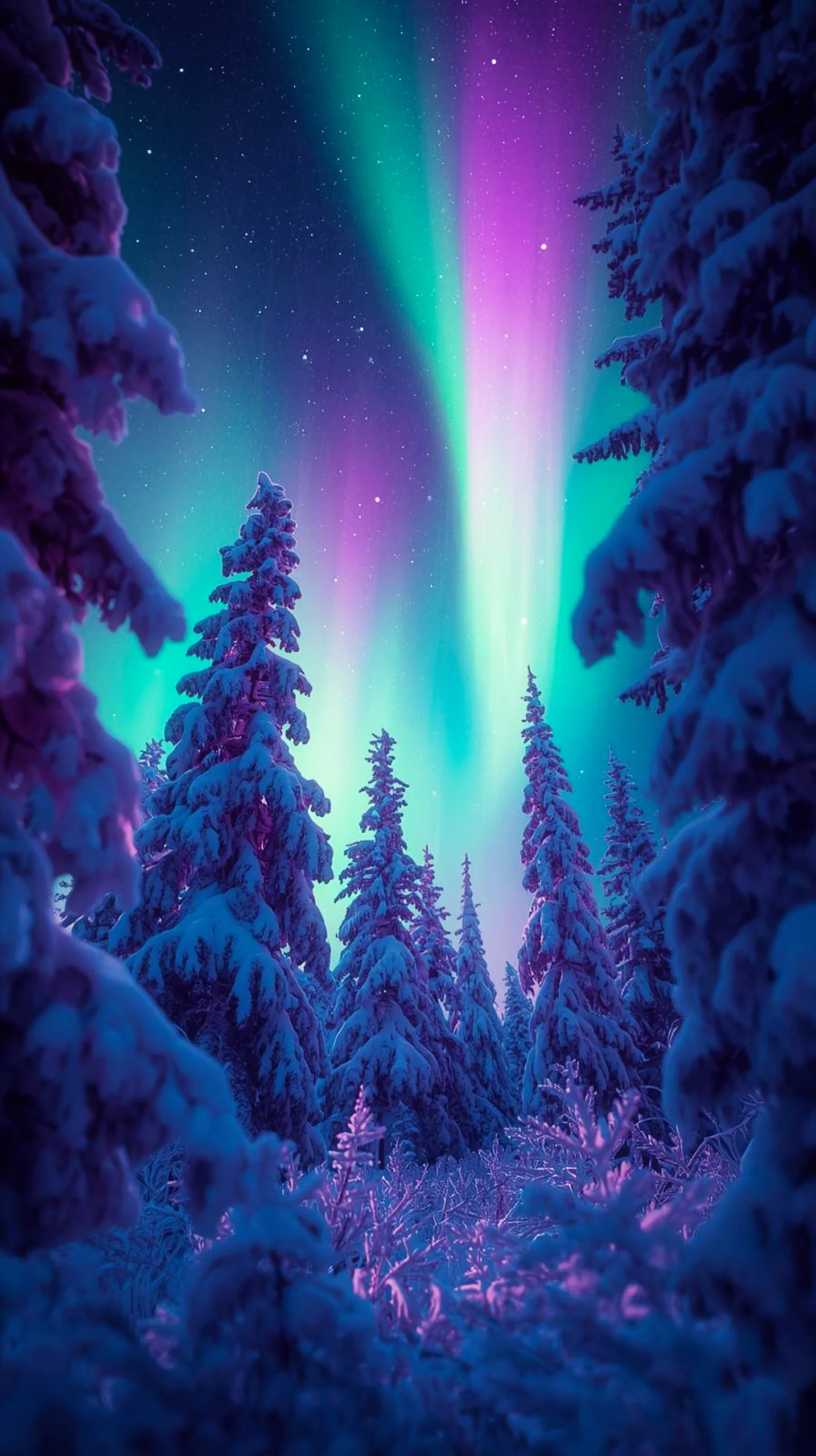 4K iPhone wallpaper of the Aurora Borealis over a snowy forest. Mobile wallpaper, phone wallpaper, cute 4K wallpaper