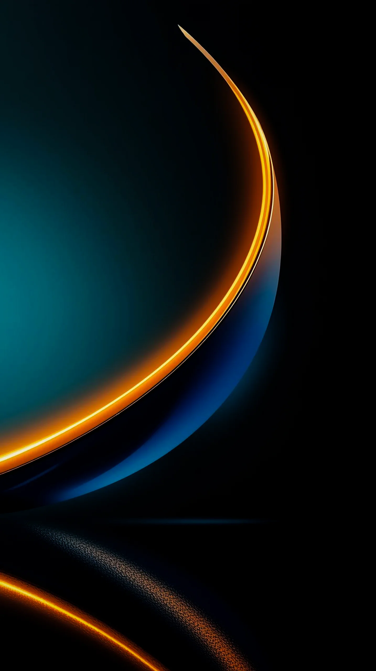 Dark AMOLED 4K Mobile Wallpaper: Glowing Orange & Blue Abstract Curves