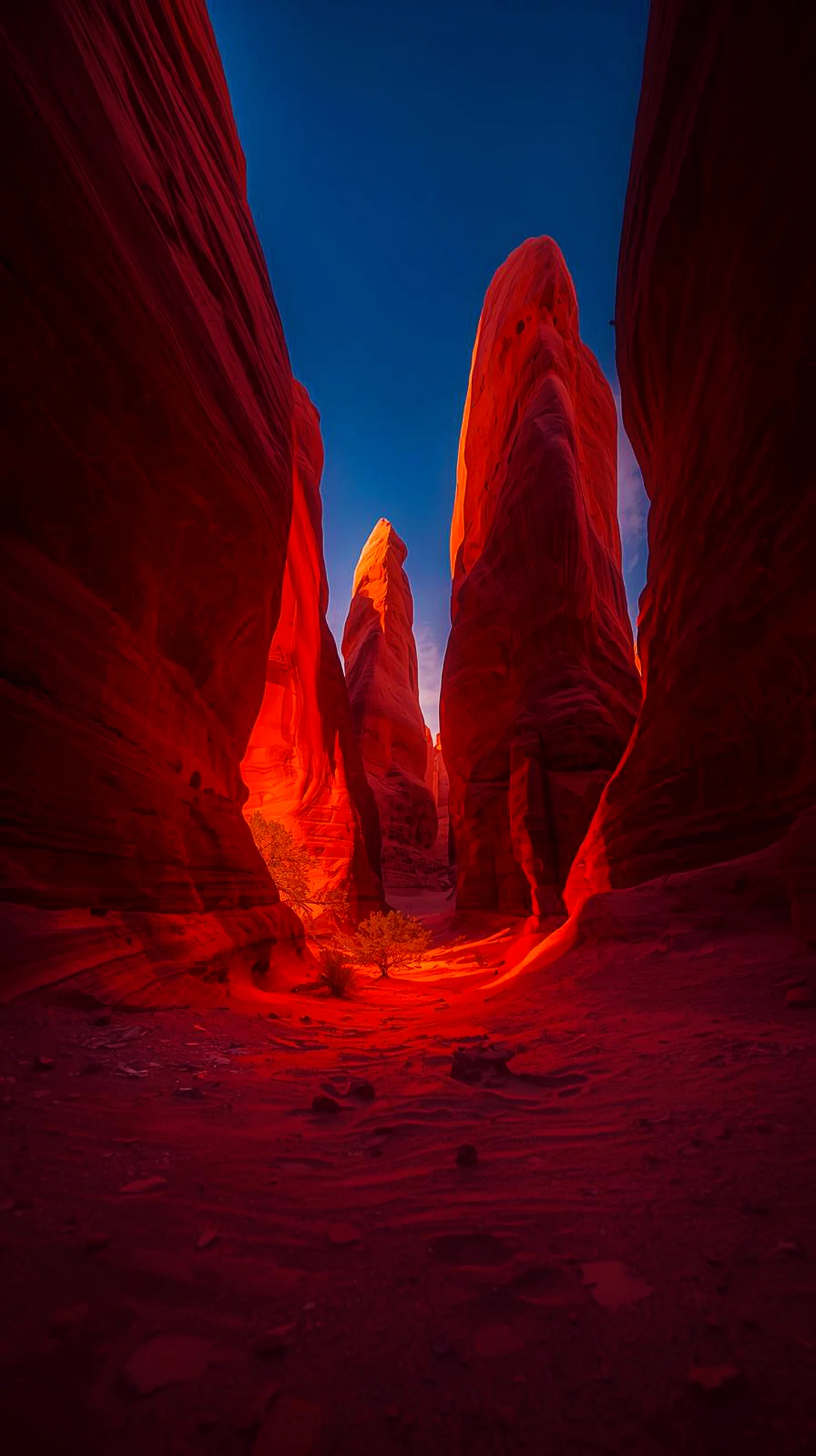 4K iPhone wallpaper of a red canyon with a bright blue sky and a single tree. Mobile and phone wallpaper, cute 4K