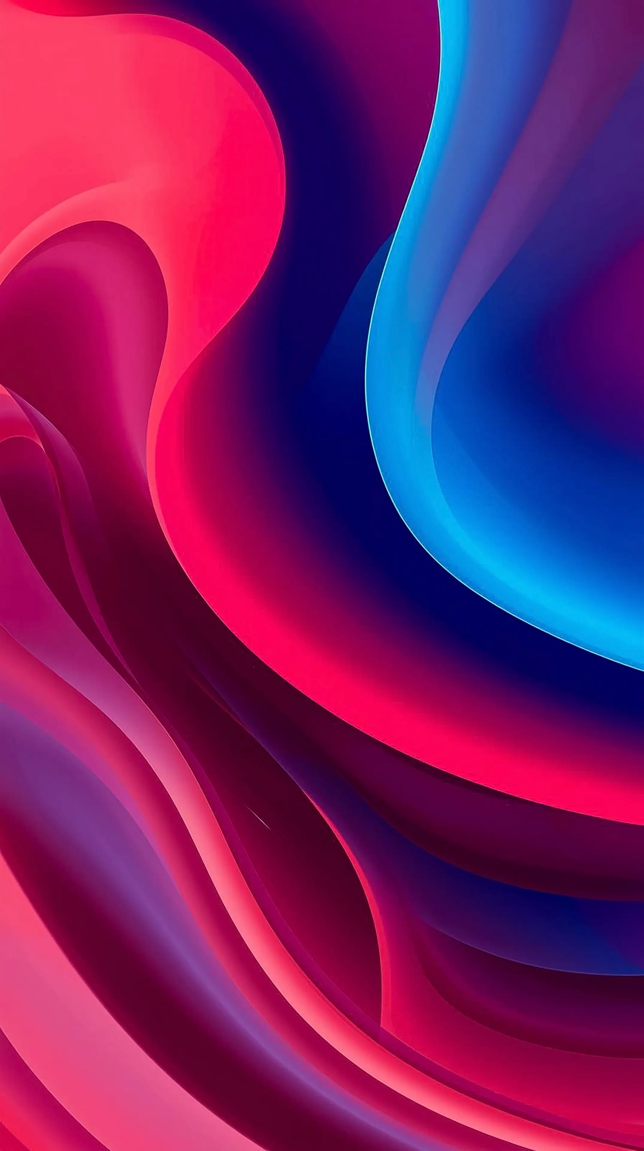 4k wallpaper for mobile Vibrant Red Pink Blue Fluid Waves, Psychedelic Iridescent Glossy Swirls with Neon Gradient Flow on Dark Background
