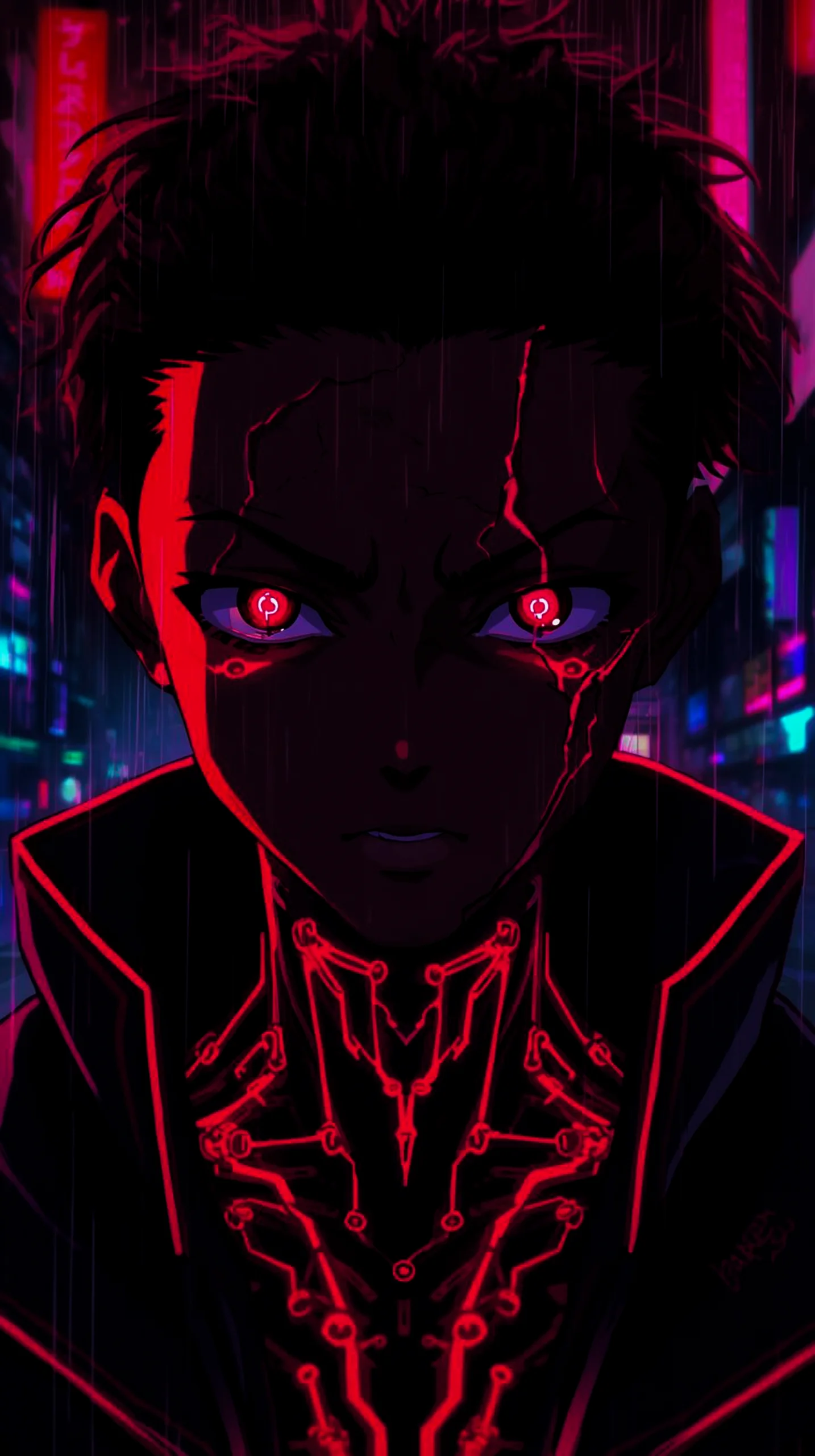 dark cyberpunk anime boy wallpaper for iPhone 4K