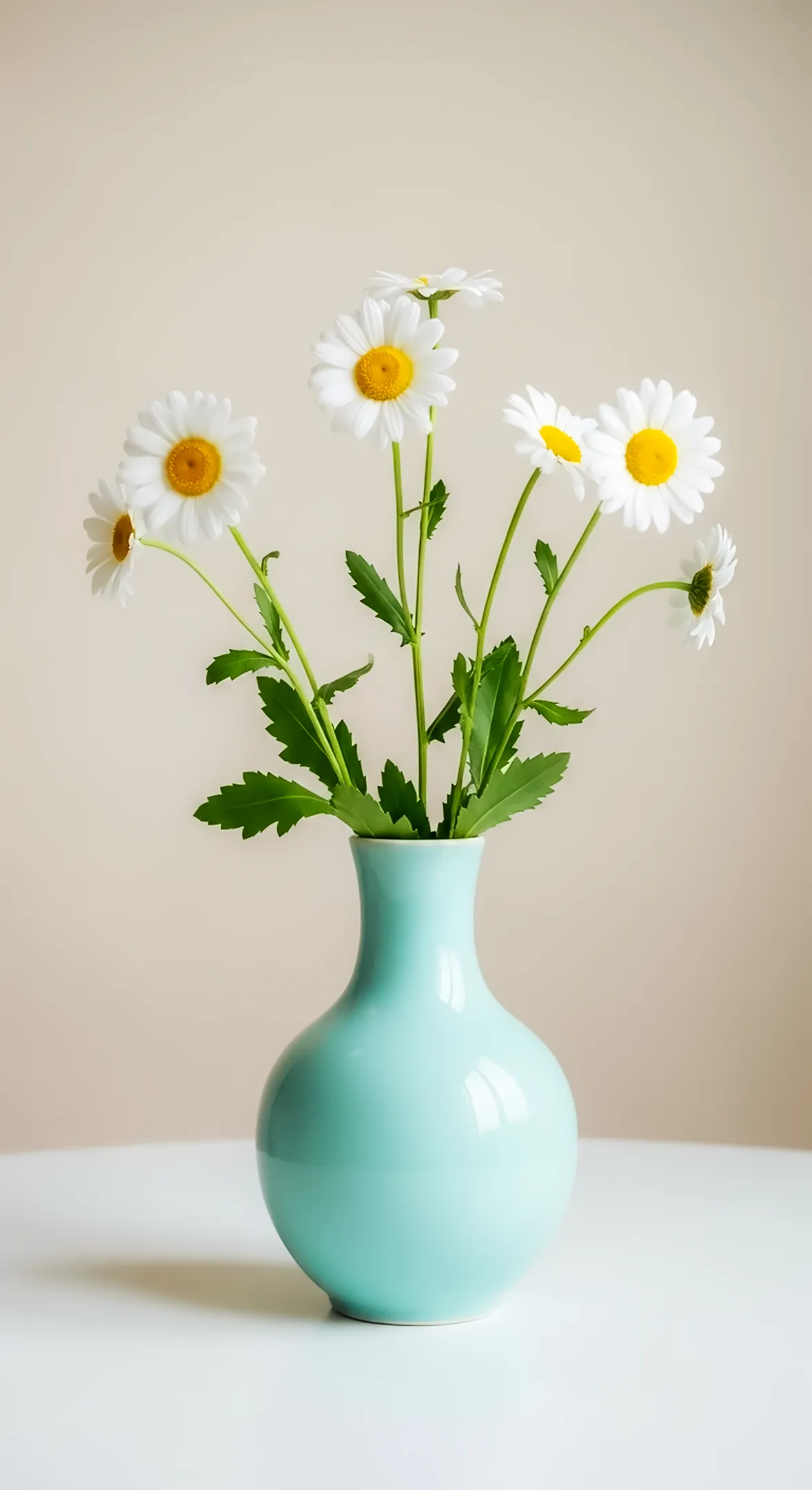 A serene flower background for iPhone, featuring daisies in a vase. Ideal flower phone background and flower phone