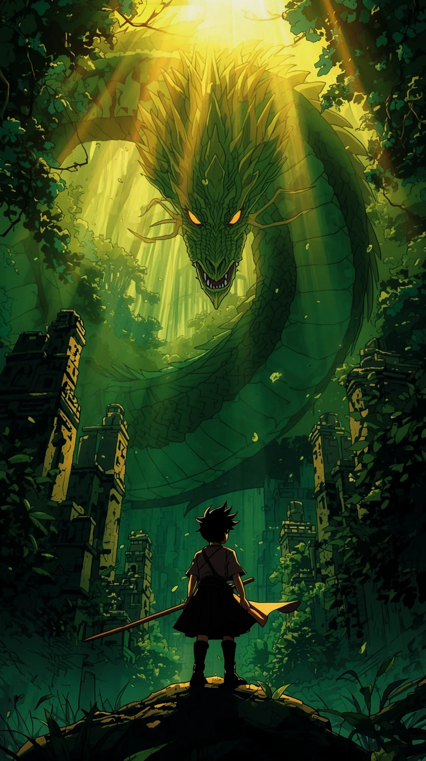majestic green dragon forest wallpaper for iPhone 4K mobile