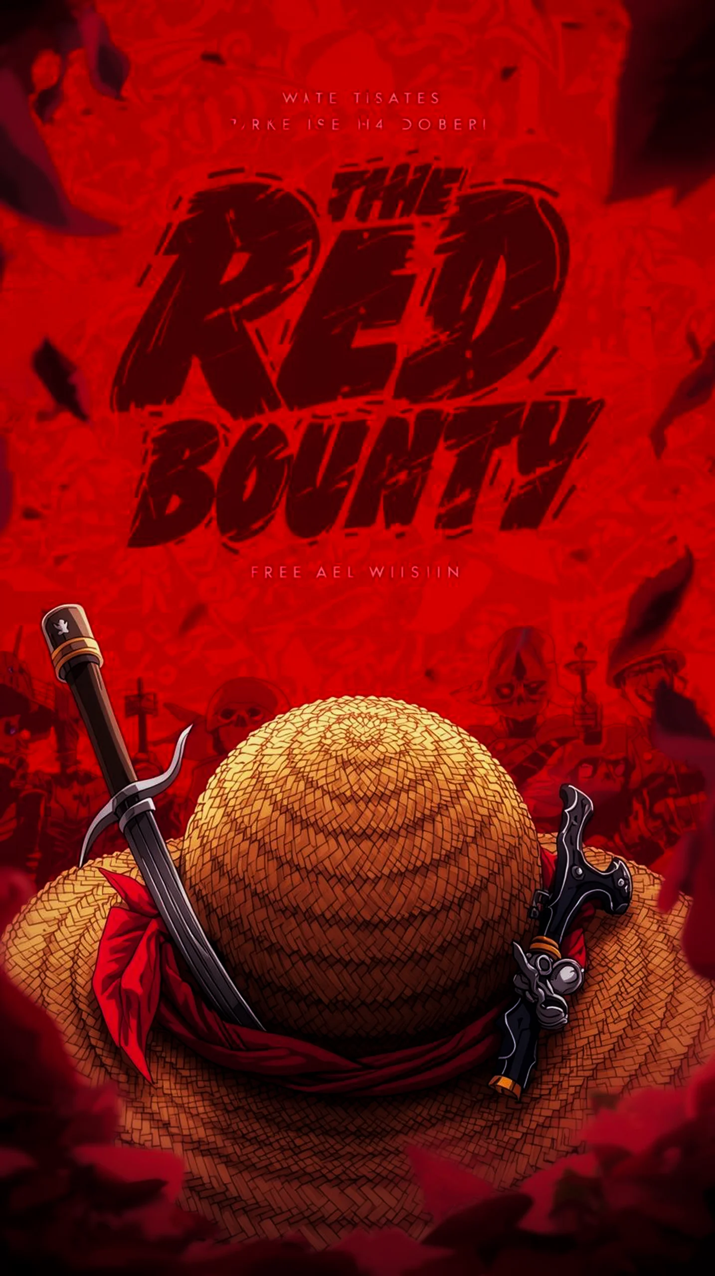 Straw hat with swords and red background, anime phone wallpaper, 4k wallpaper for mobile anime, anime background iphone