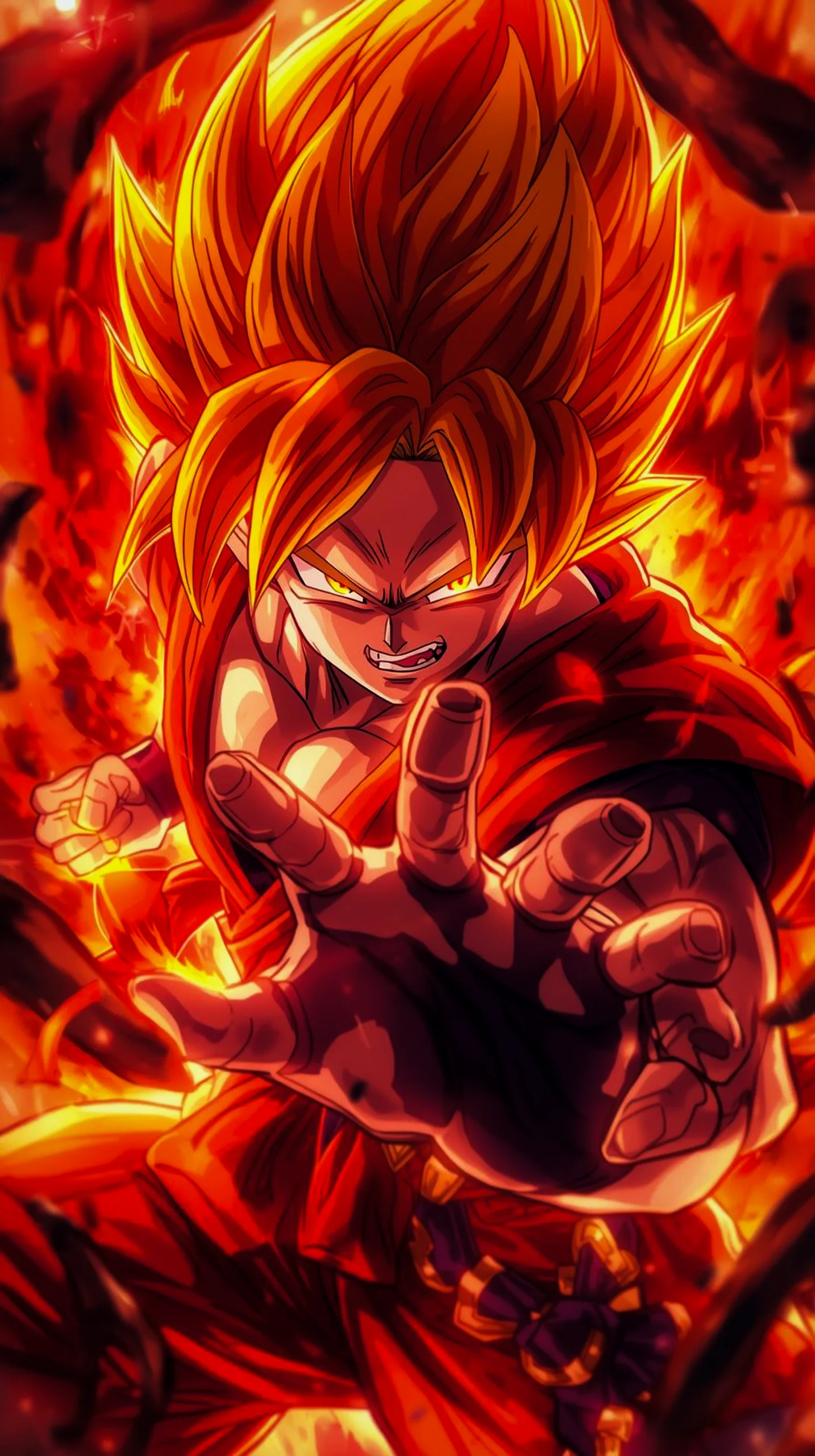 Super Saiyan Goku 4k mobile wallpaper for iPhone and Android, cool phone background with fiery energy effects.