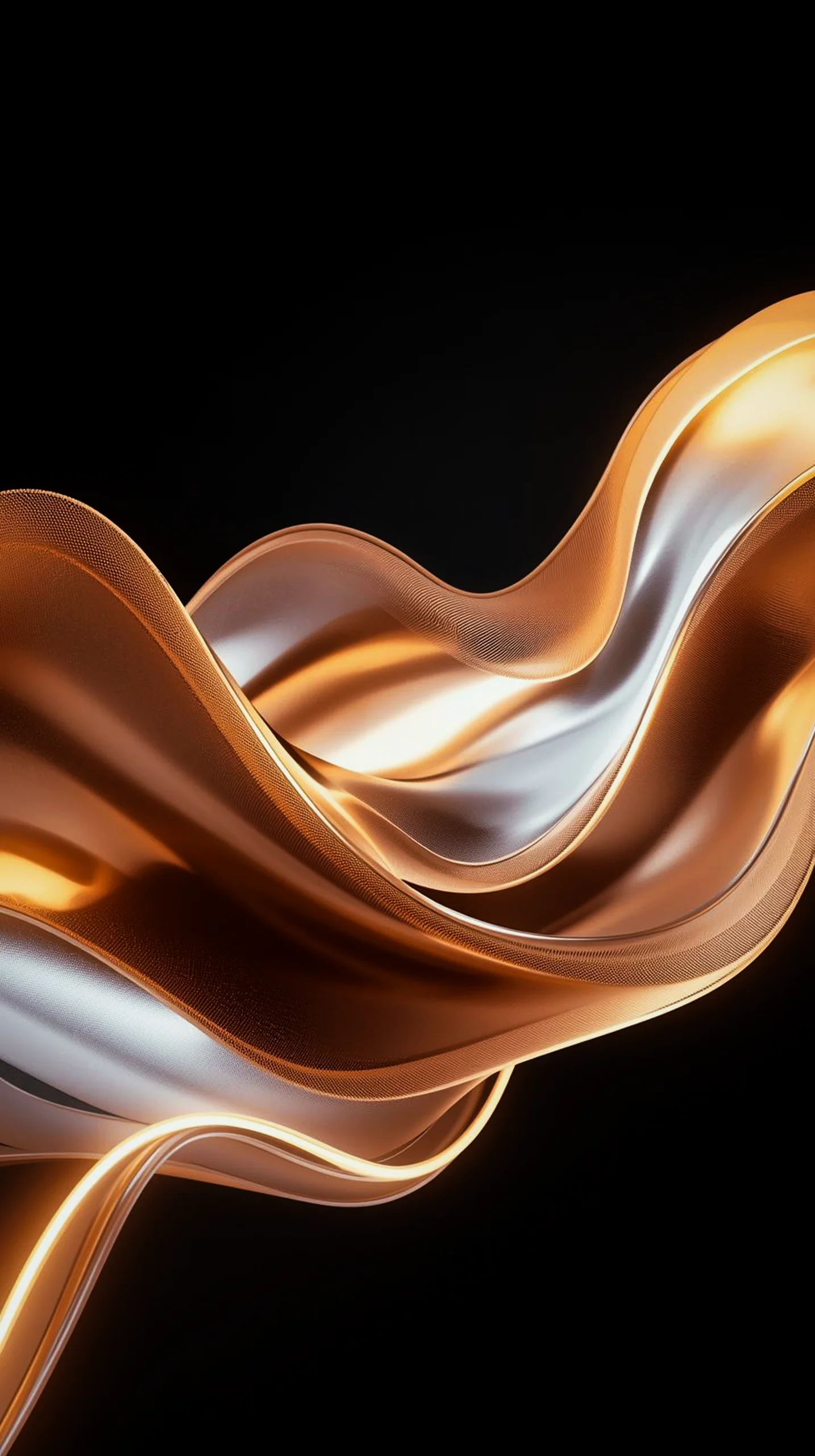 Dark AMOLED 4K Mobile Wallpaper: Elegant Golden Silk Waves