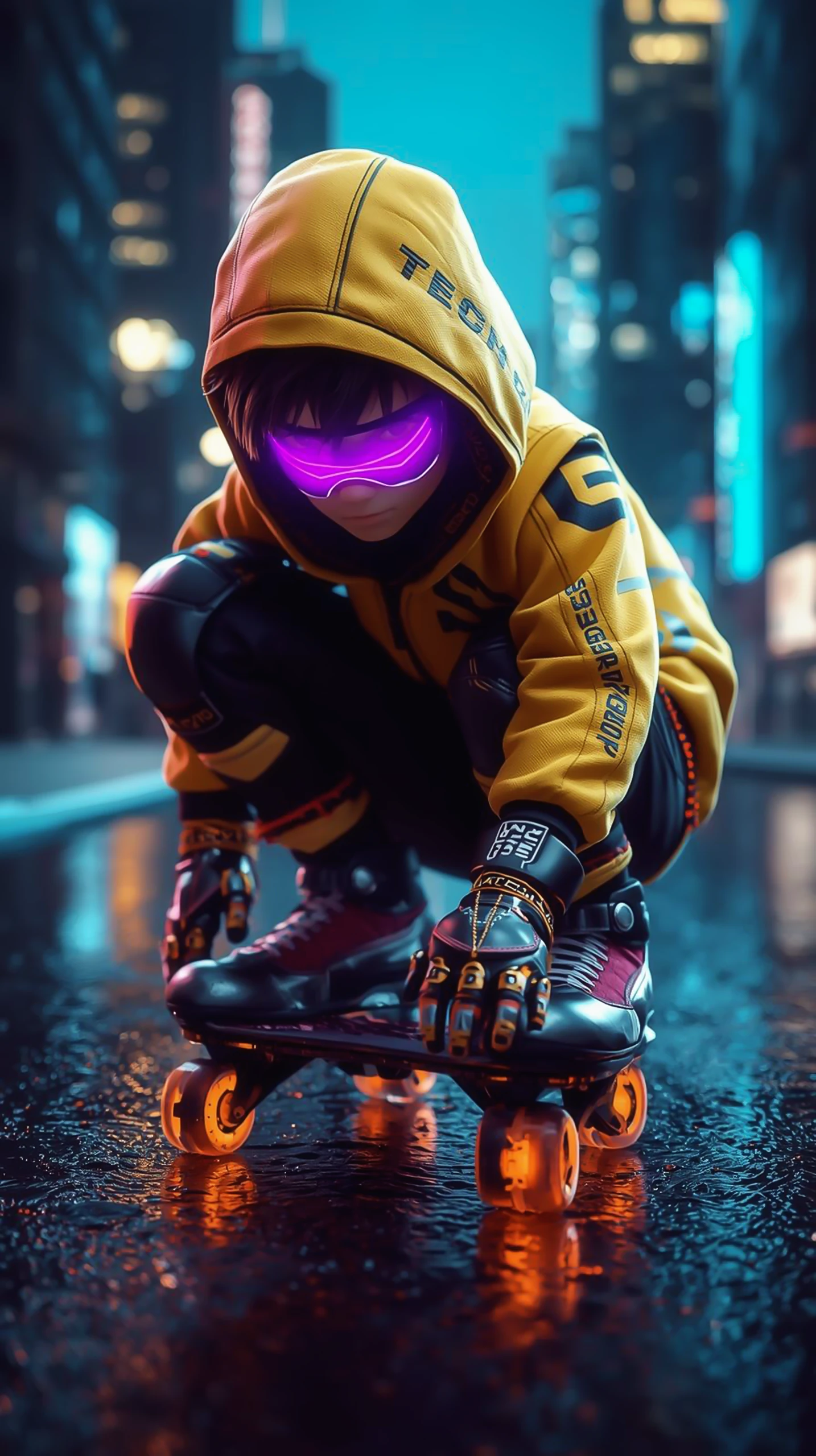 Cyberpunk wallpaper phone — Neon Mask Skateboard Street