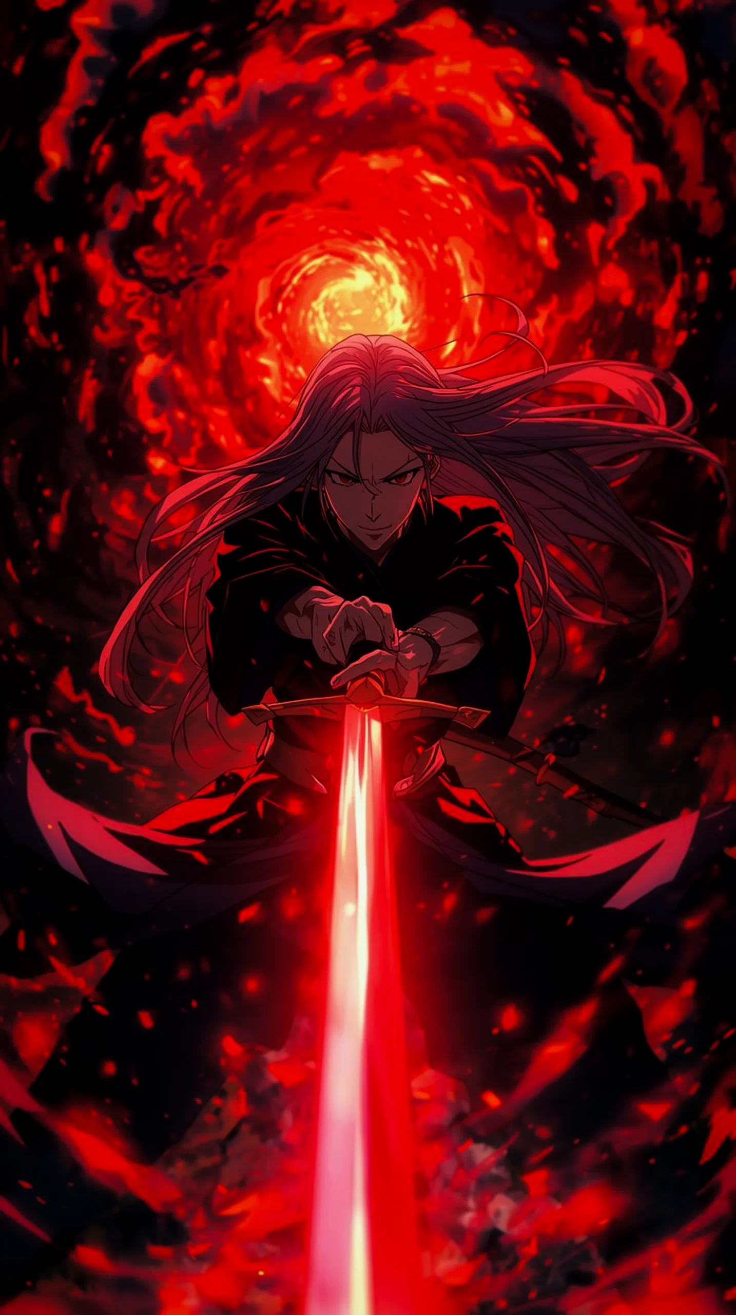 Intense red aesthetic anime phone wallpaper 4k for iPhone and Android mobile screens.