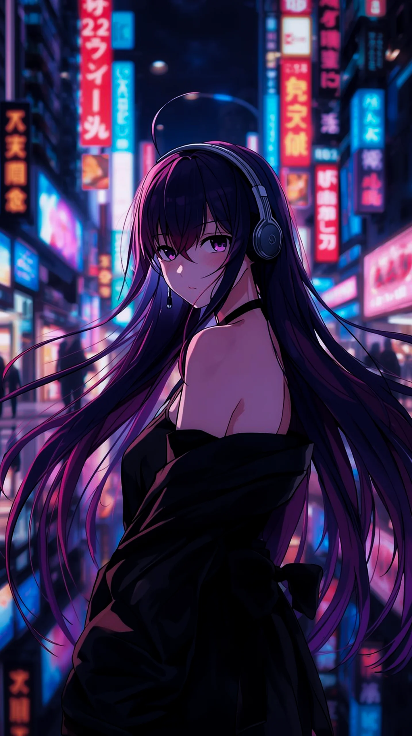aesthetic neon anime girl wallpaper for iPhone 4K