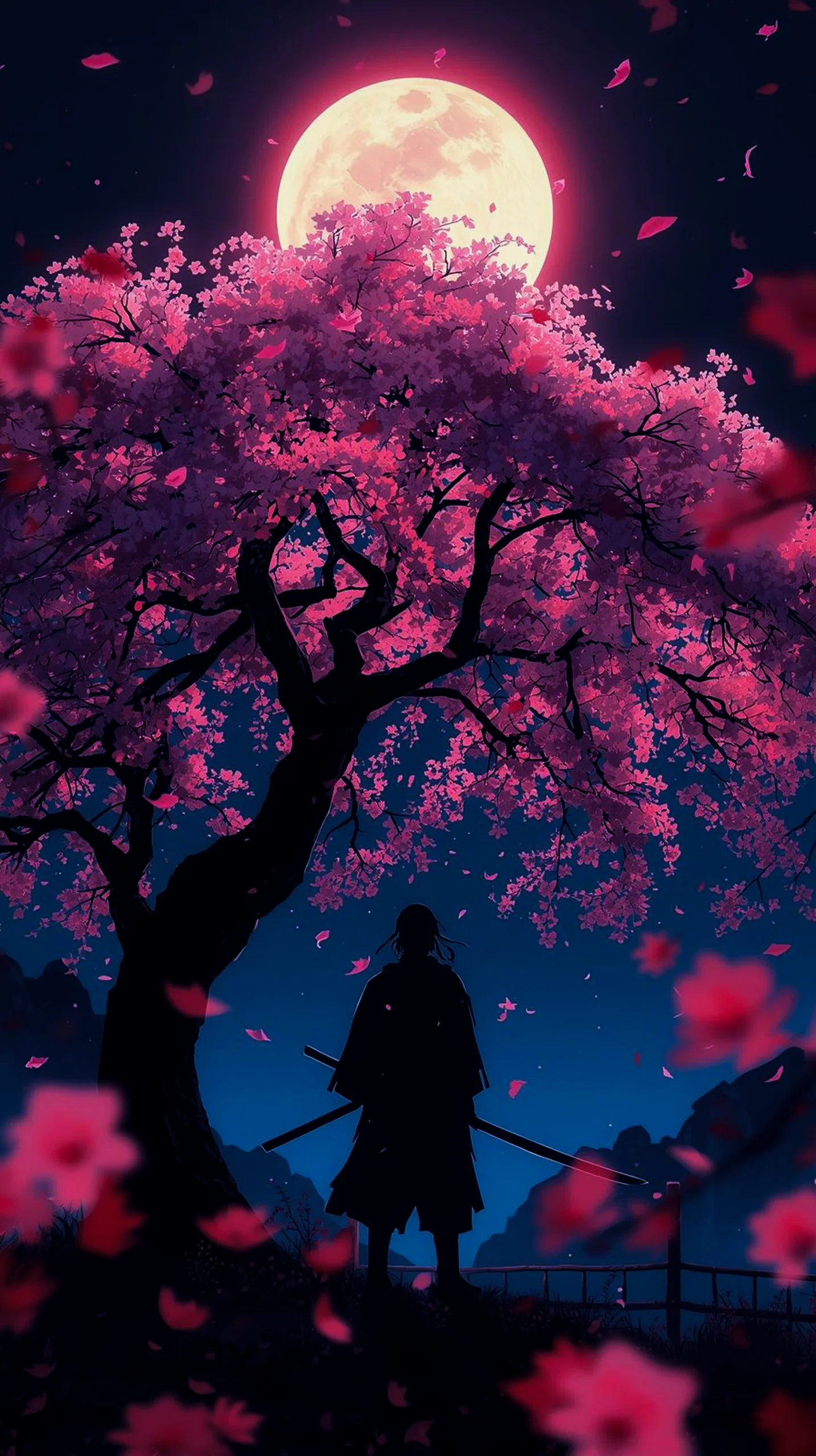 ethereal samurai cherry blossom wallpaper for phone 4k resolution