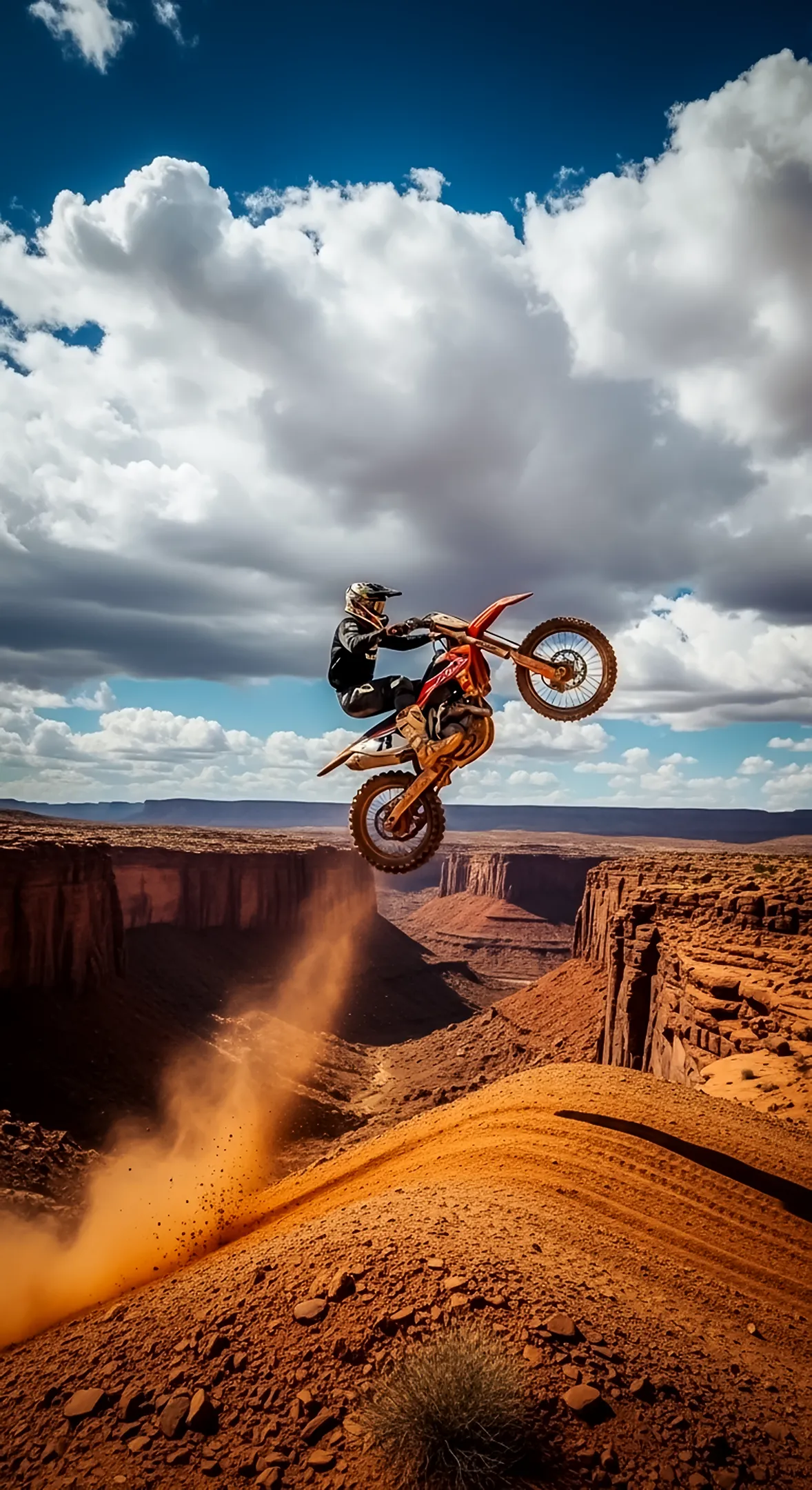 Motocross jump over canyon. Great phone wallpaper, iphone wallpaper 4k, 4k wallpaper for mobile, 4k backgrounds iphone.