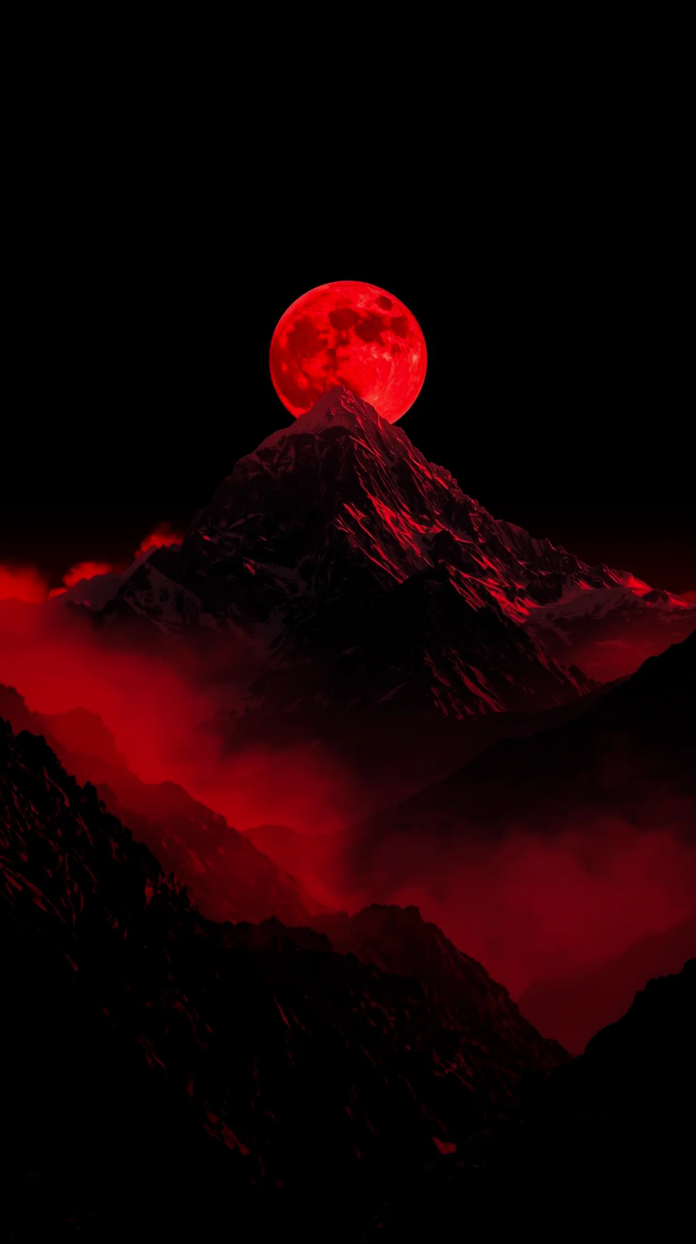 Crimson moon over mountains, AMOLED wallpaper 4K for mobile, iPhone wallpaper 4K, 4K wallpaper for mobile, wallpaper