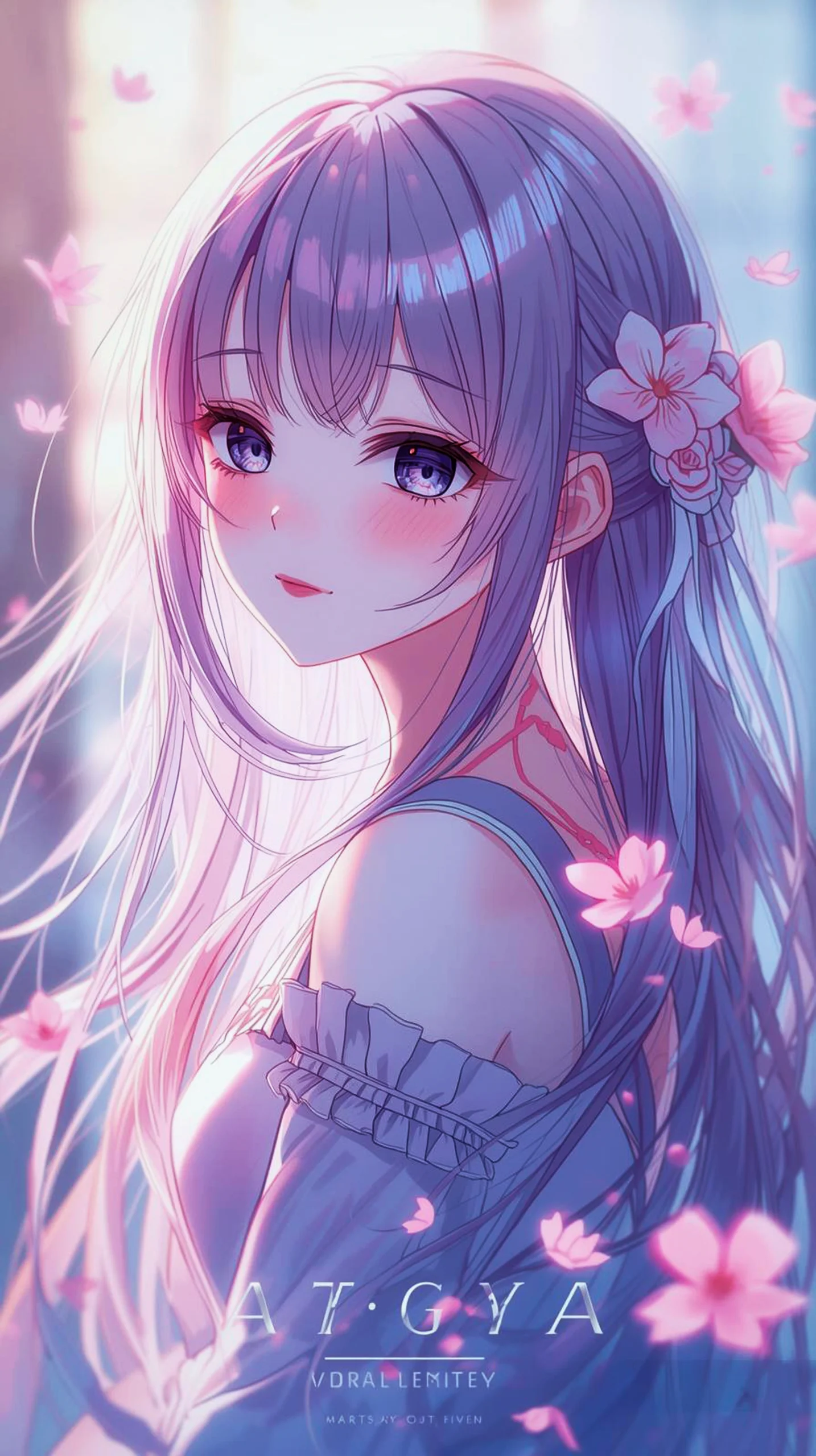 dreamy anime girl with cherry blossoms wallpaper for phone 4k