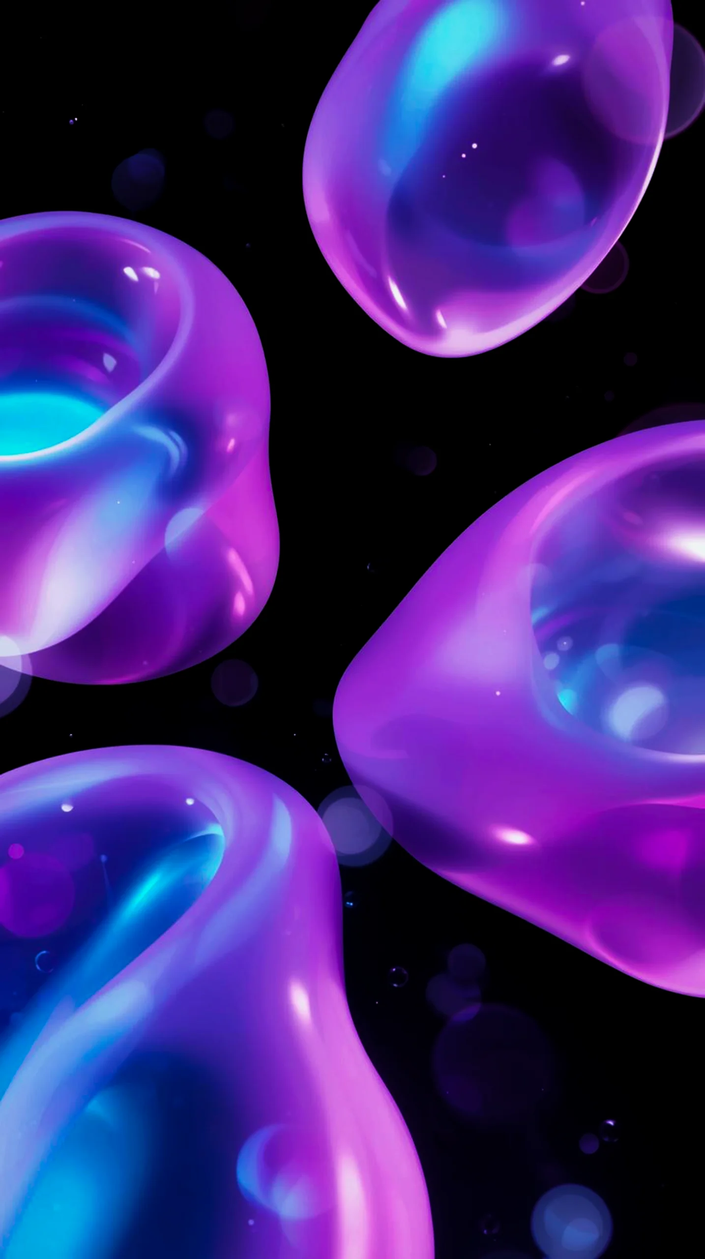 Dark AMOLED Mobile Wallpaper: 4K Abstract Purple Neon Bubbles