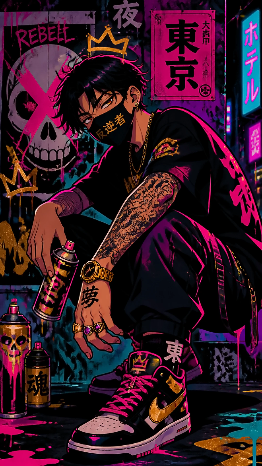 Wallpaper anime black — crouching graffiti boy