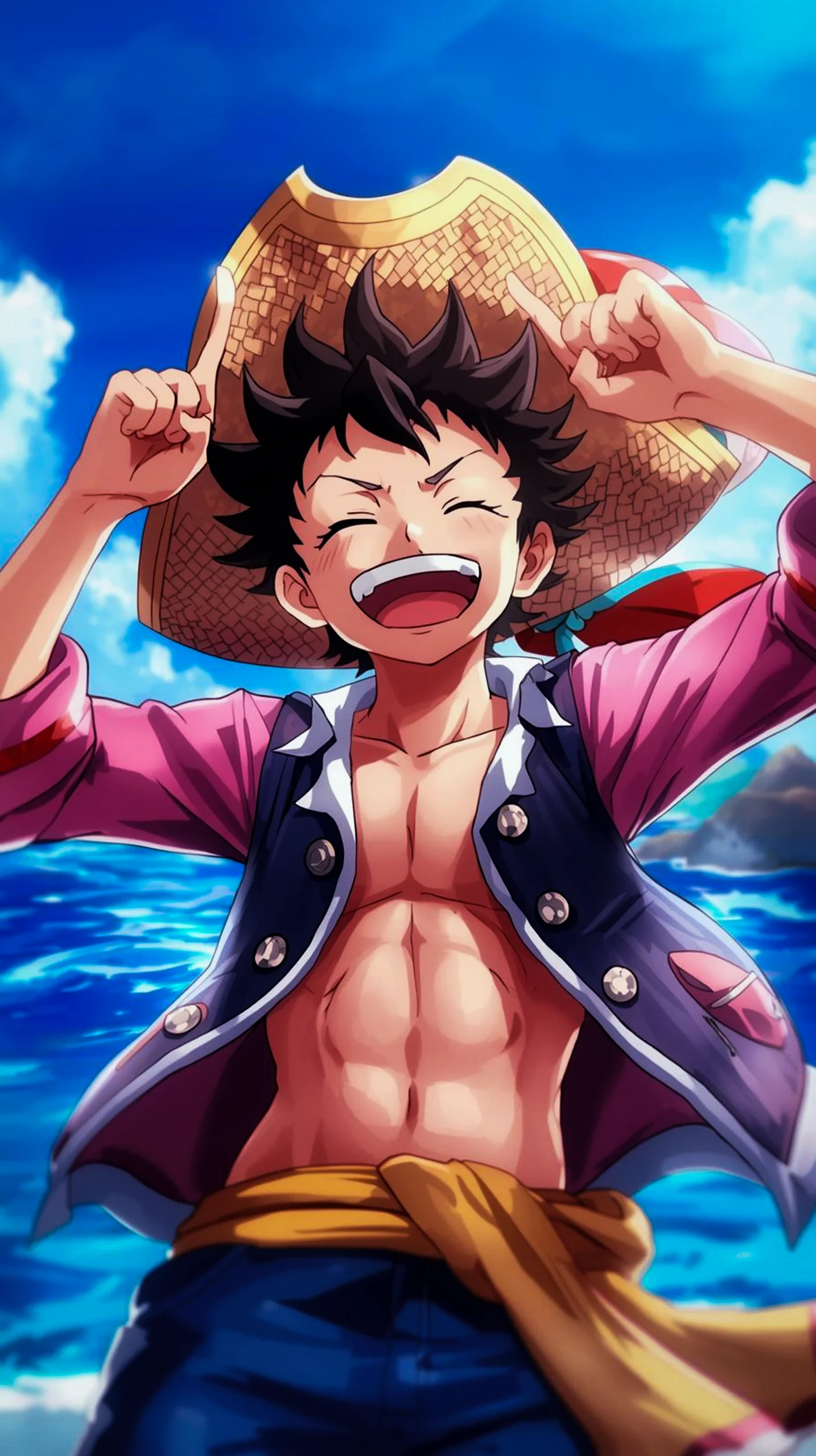 joyful luffy pirate anime wallpaper for phone in 4k
