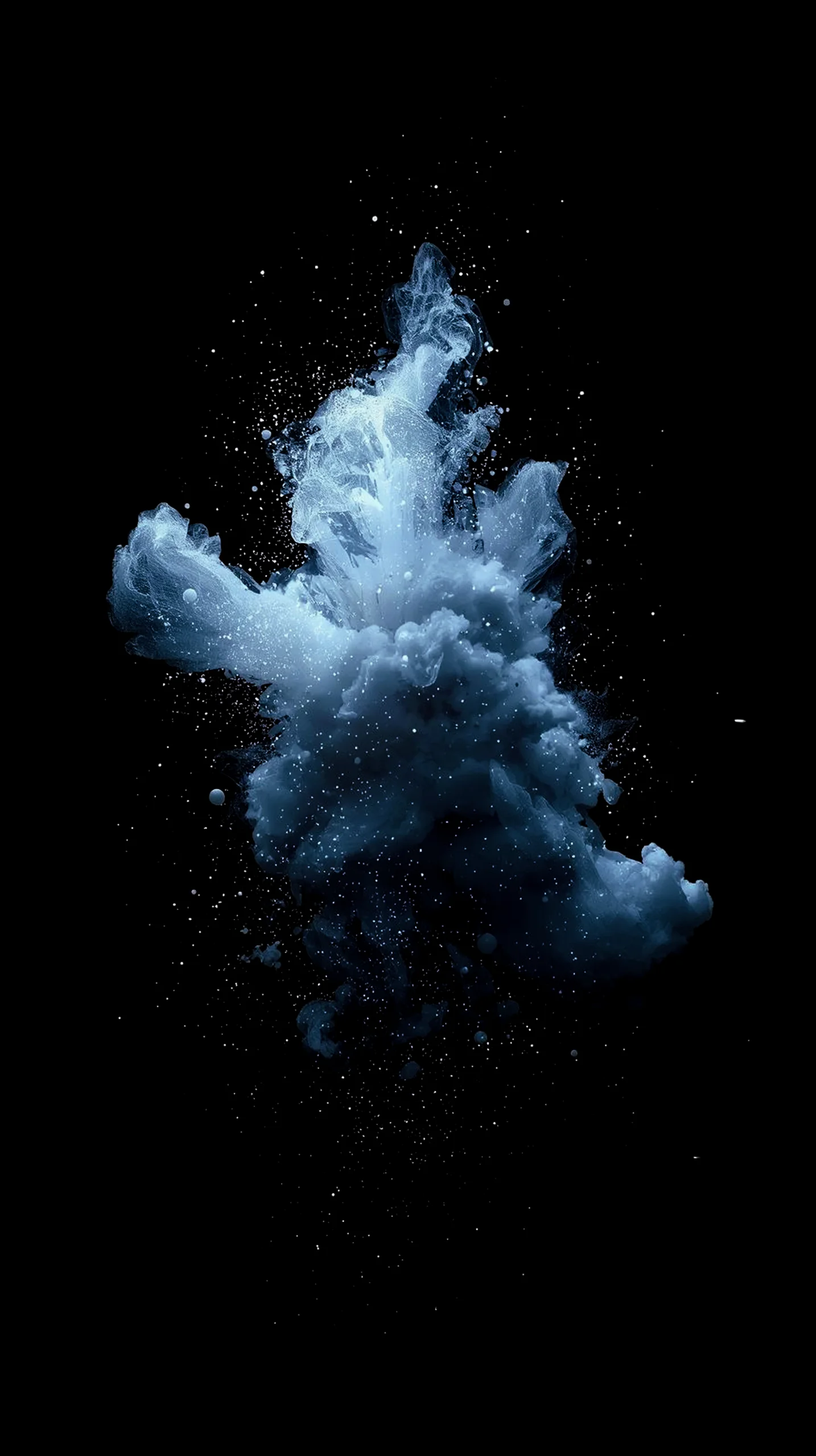 Abstract blue smoke explosion with particles, amoled wallpaper 4k for mobile, iphone wallpaper 4k, 4k wallpaper for