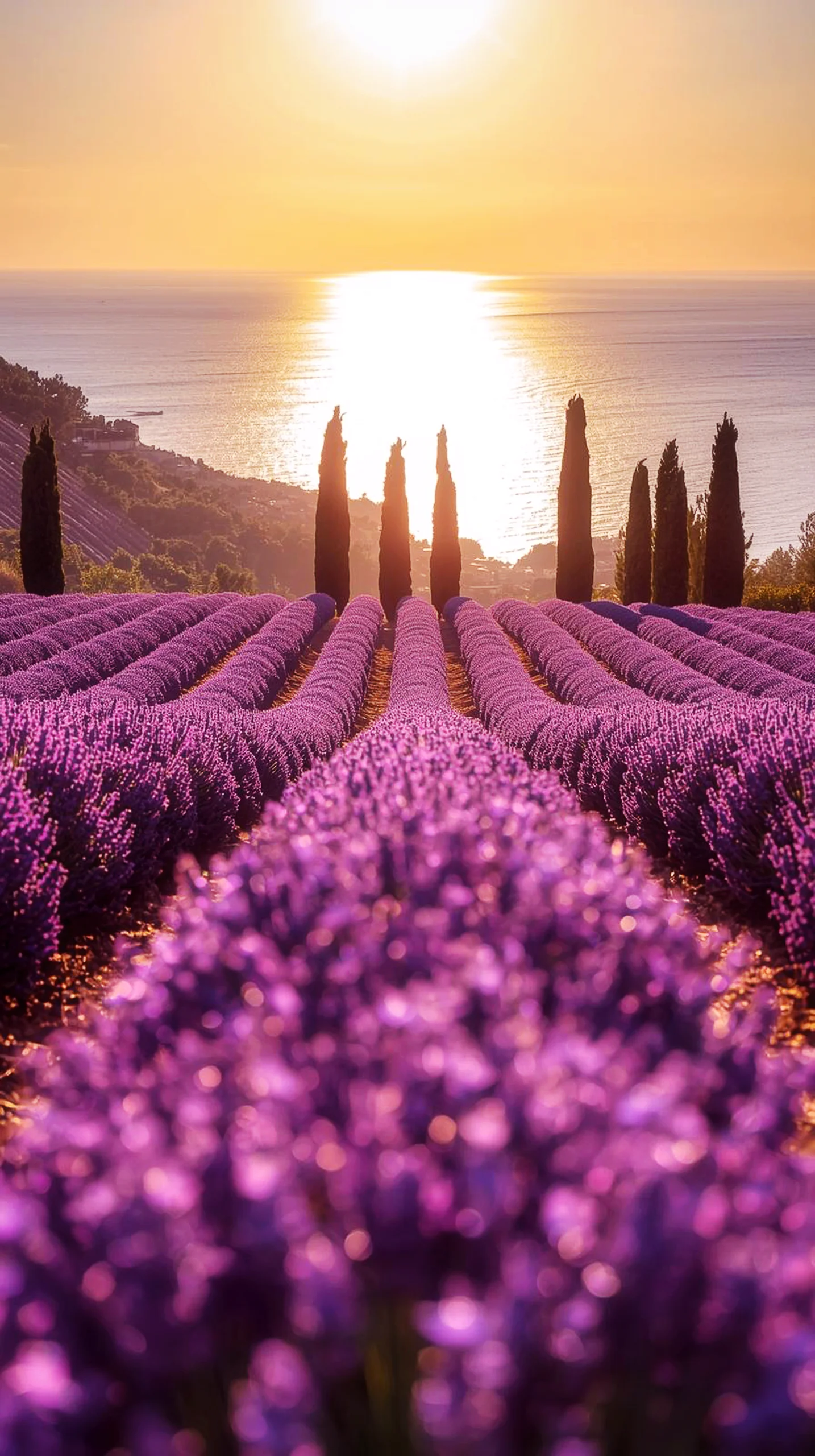 Lavender field sunset iphone wallpaper 4k, cute 4k wallpaper for iphone, 4k backgrounds iphone, wallpaper for phone