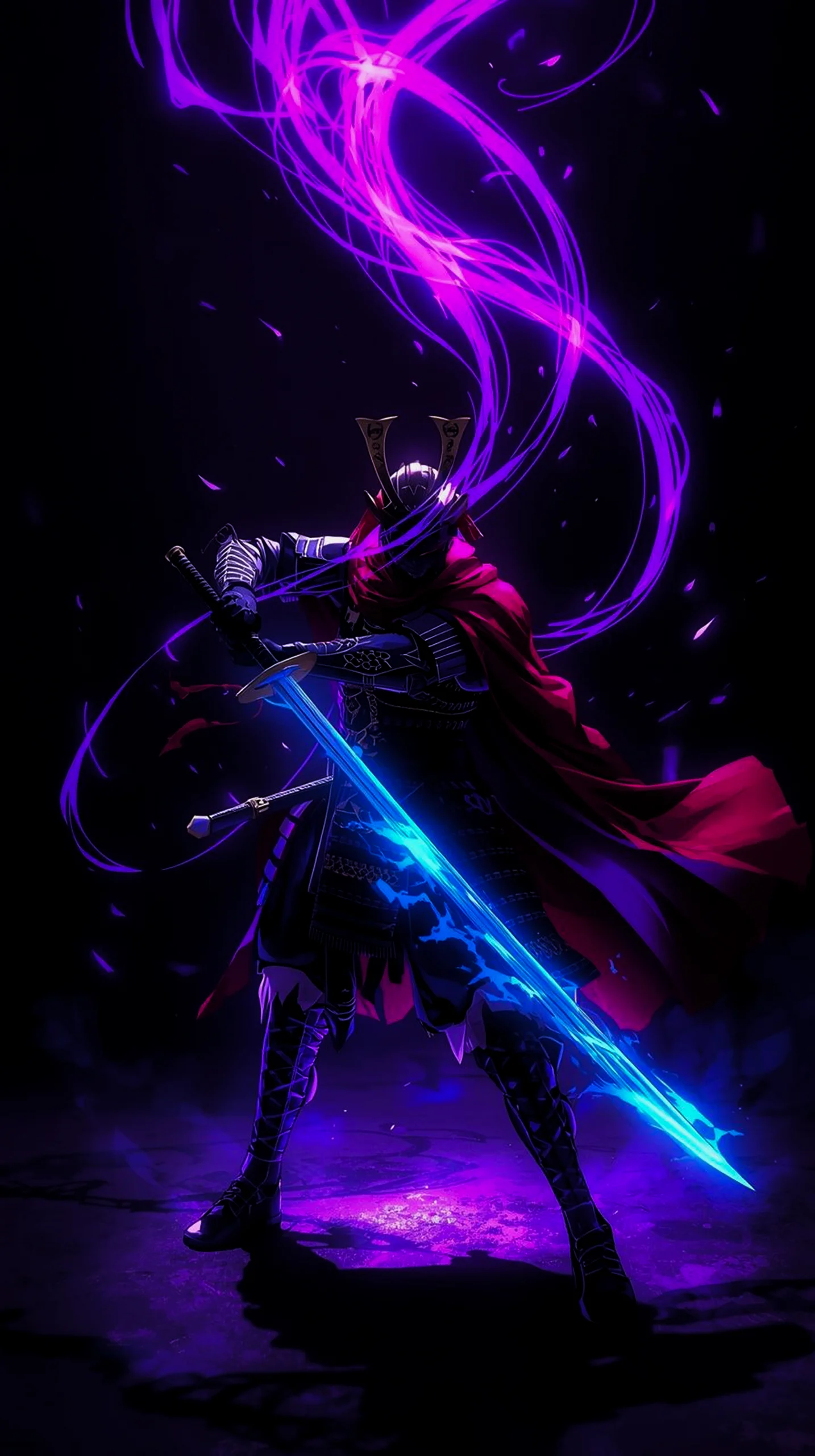 glowing neon samurai warrior wallpaper for iPhone 4K mobile