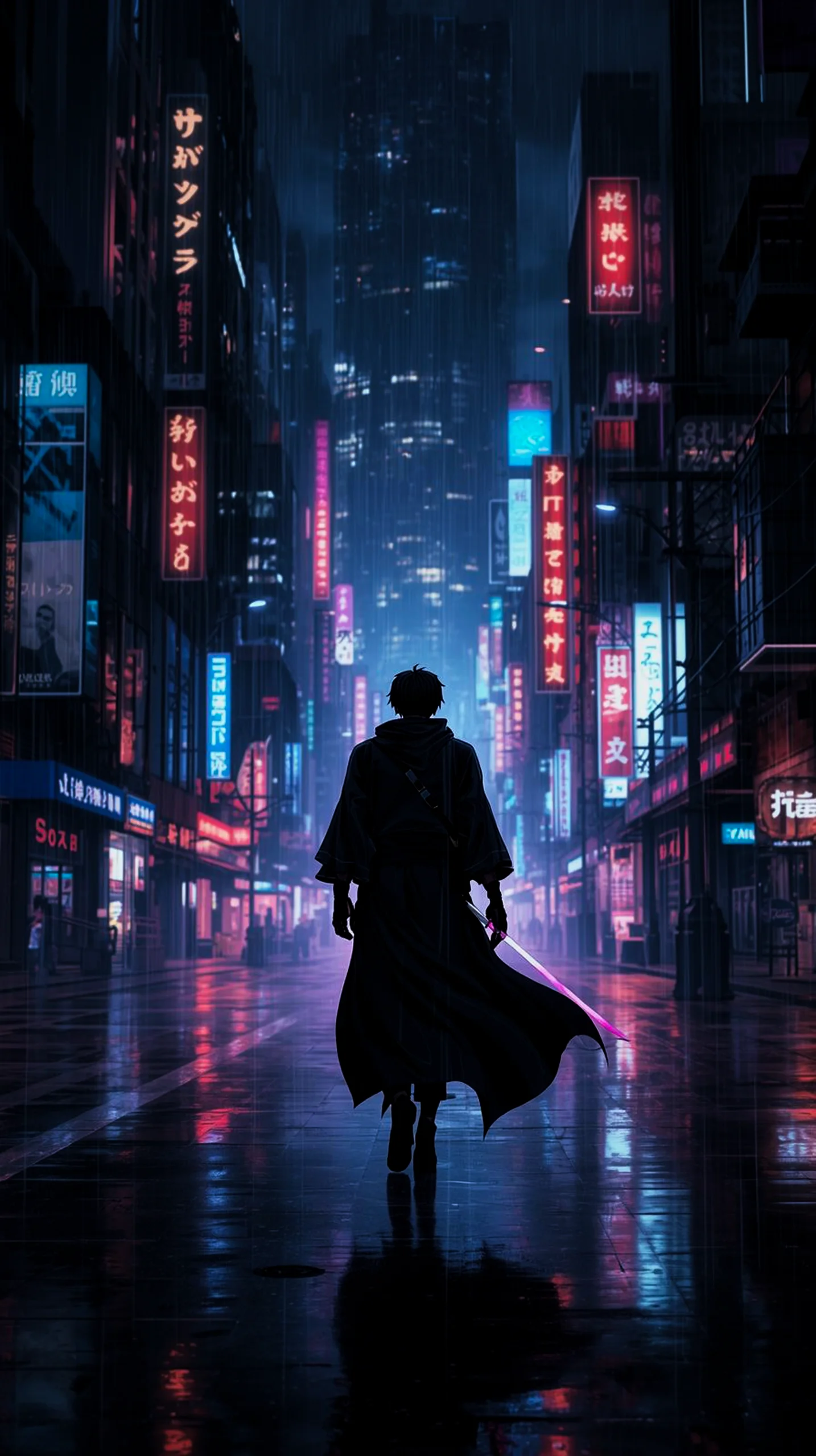 moody cyberpunk samurai city wallpaper for iPhone 4K
