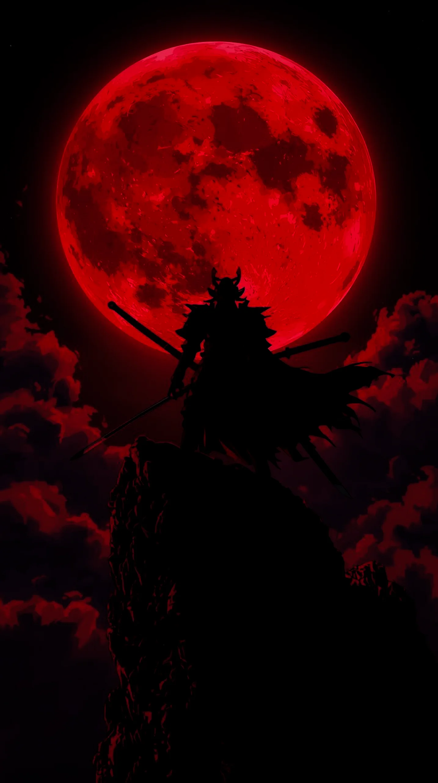 Samurai silhouette under red moon, cool wallpapers for phone, iphone wallpaper 4k, best iphone wallpapers, anime mobile