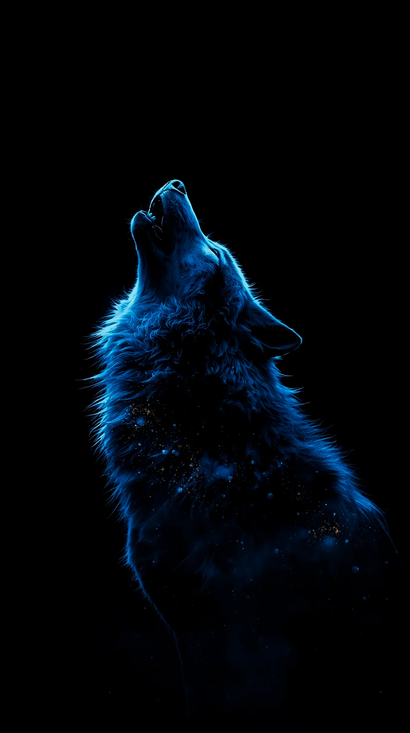 Blue wolf howling AMOLED wallpaper 4K for mobile, iPhone wallpaper 4K, 4K wallpaper for mobile, wallpaper for phone,