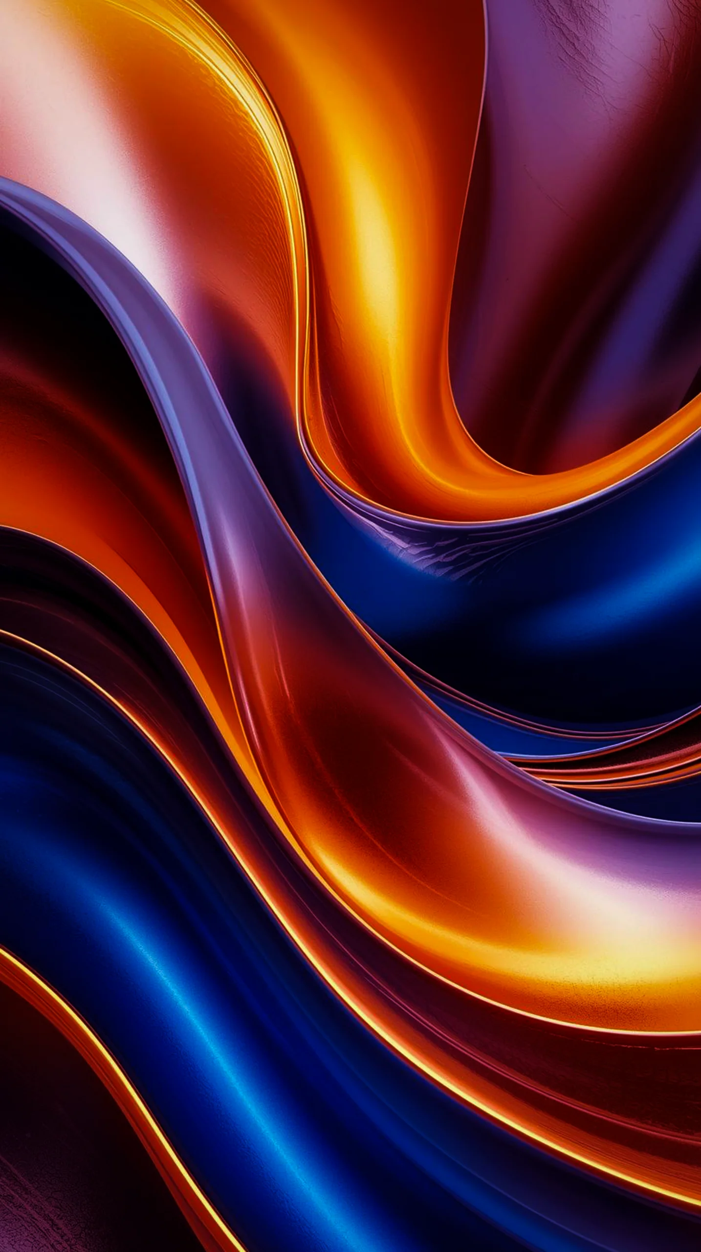 Dark AMOLED Mobile Wallpaper 4K - Vibrant Fluid Abstract Waves