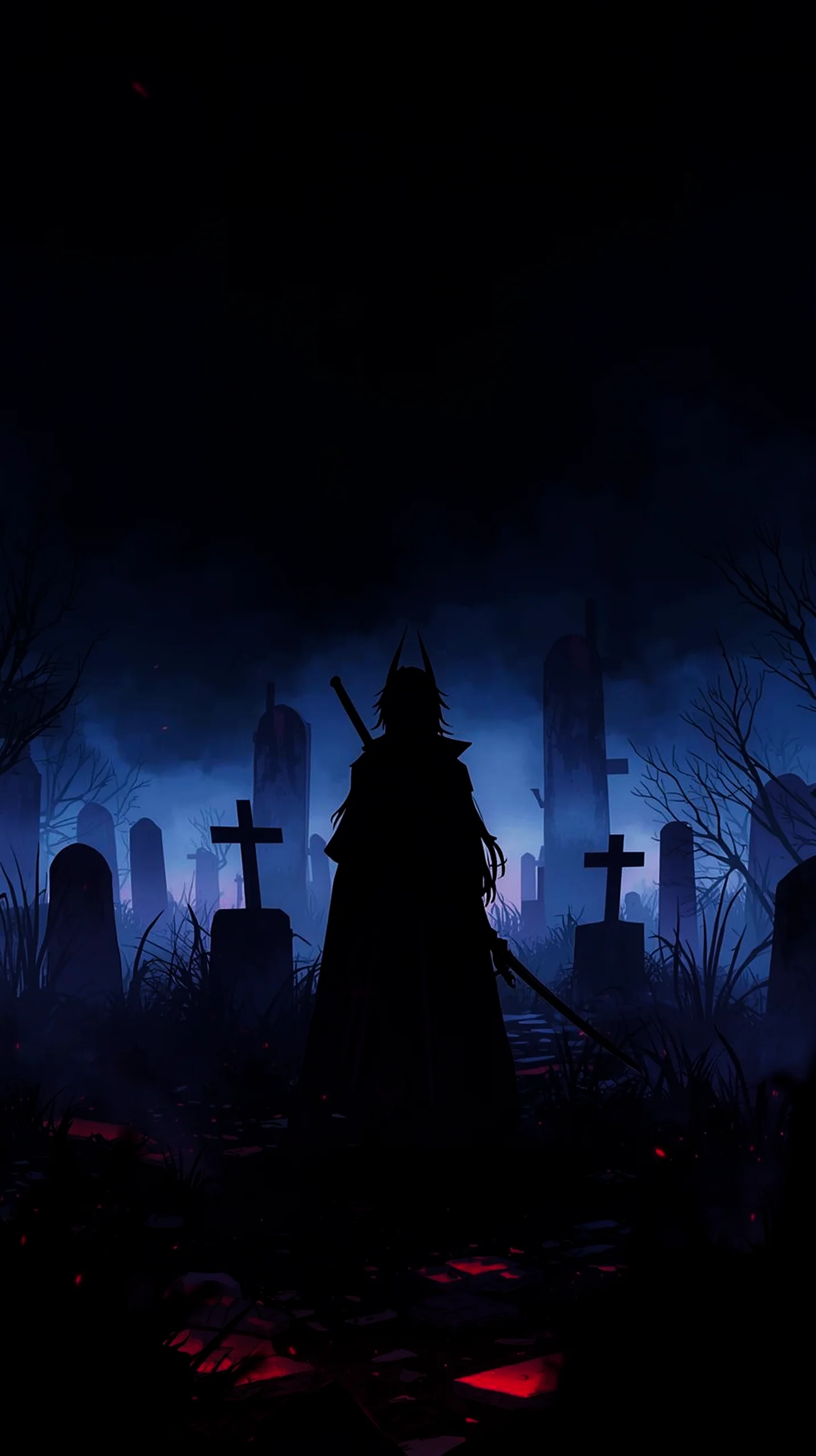 dark fantasy warrior in graveyard wallpaper for phone 4K
