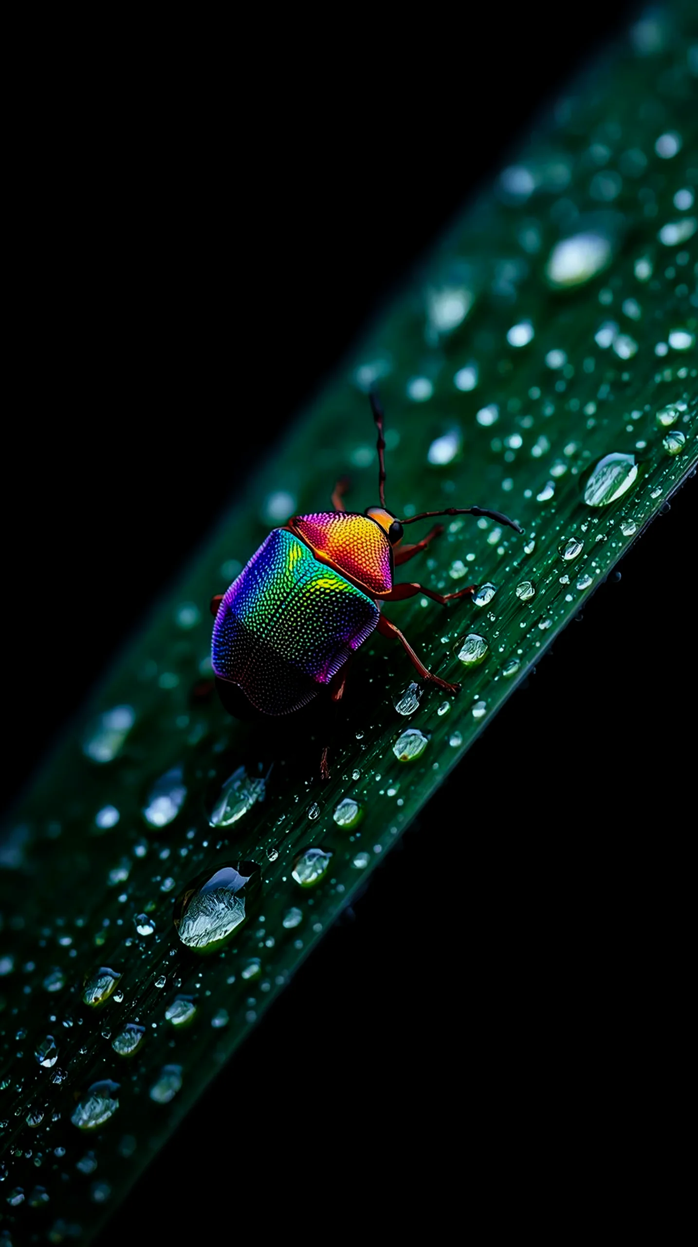 Iridescent beetle on leaf, amoled wallpaper 4k for mobile, iphone wallpaper 4k, 4k wallpaper for phone, 4k backgrounds.