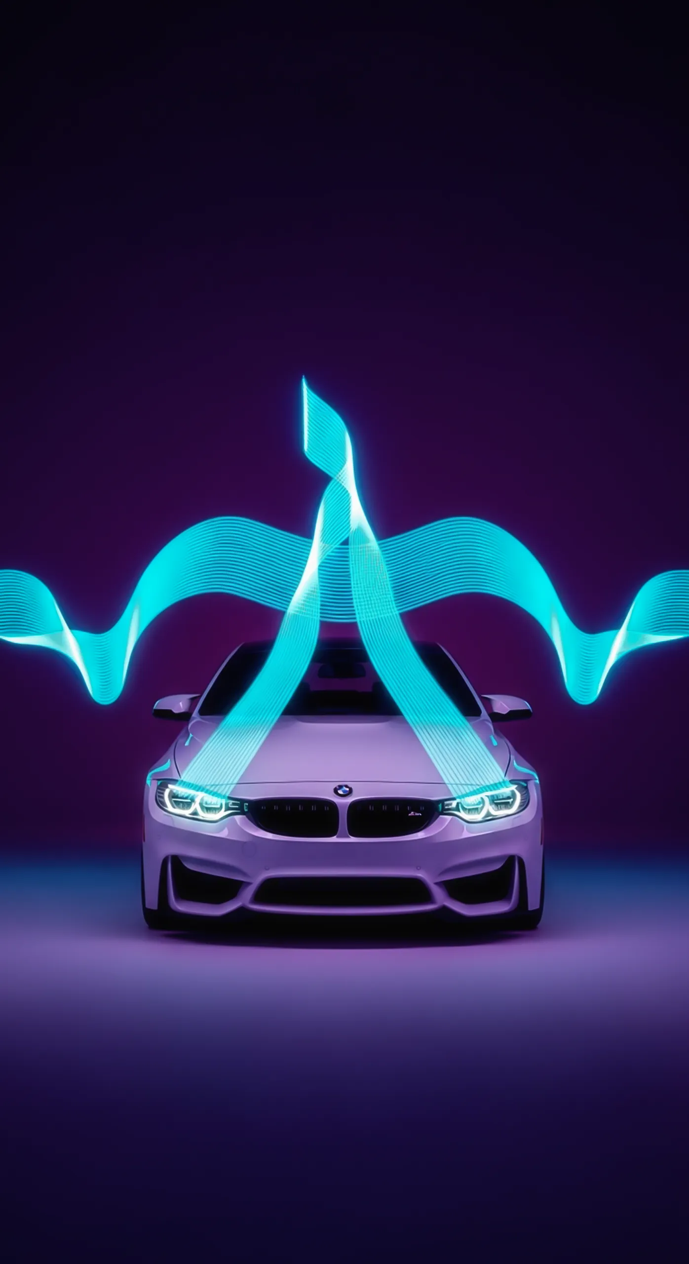 Futuristic white BMW car with glowing blue light trails, perfect as a car iPhone wallpaper or car wallpaper 4k for