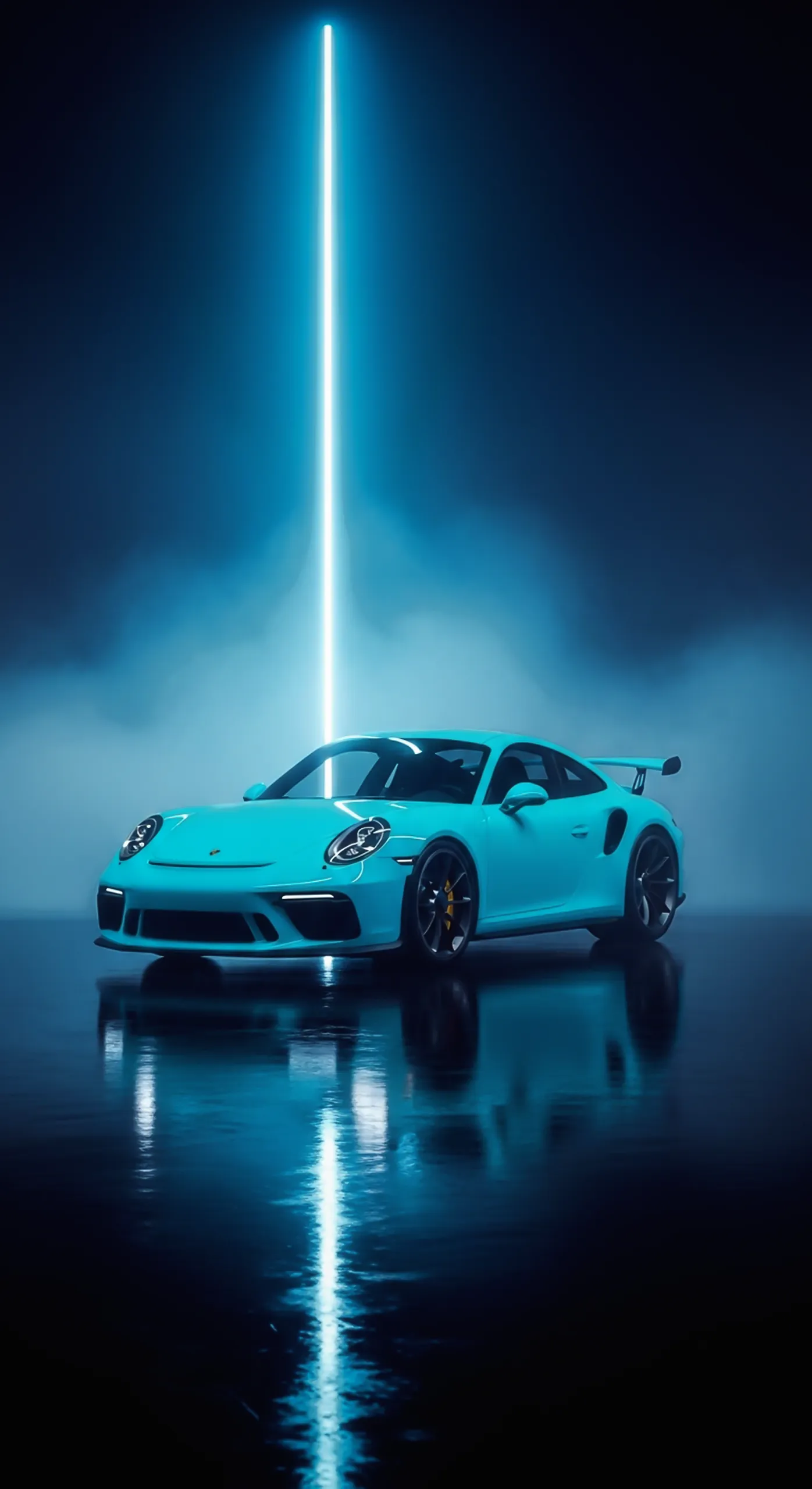 Cyan Porsche neon beam car iphone wallpaper, car wallpaper 4k for mobile, car wallpaper4k for mobile.