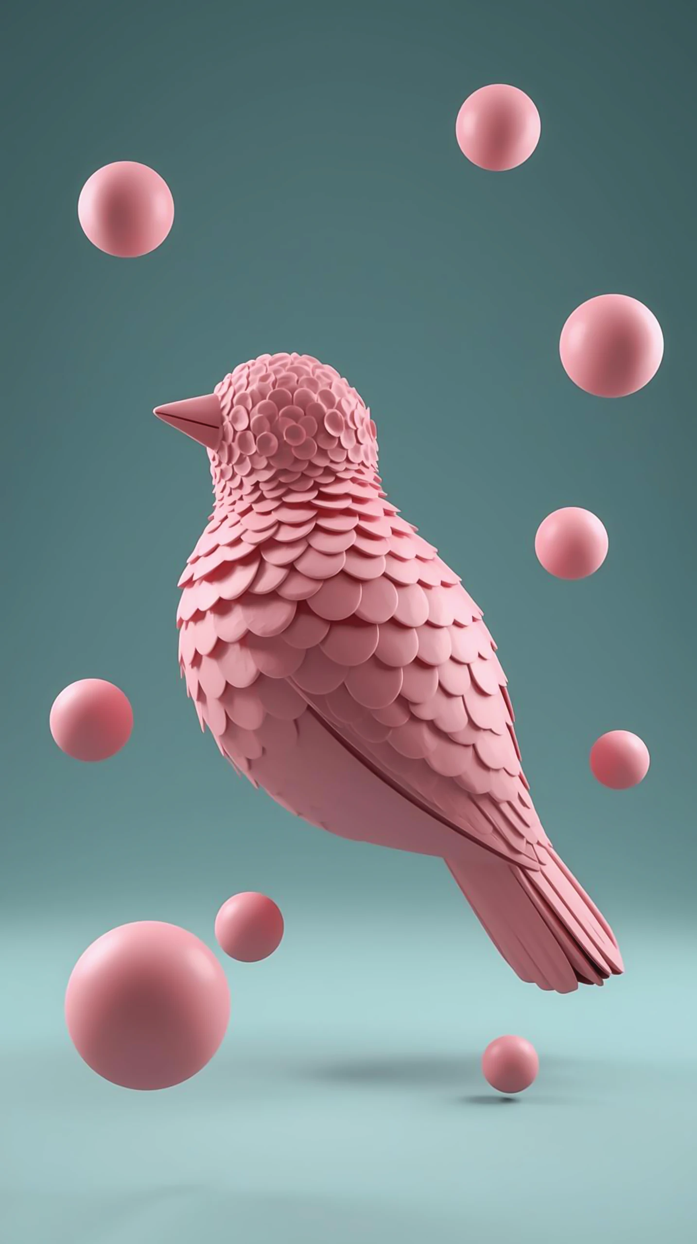 3D Phone Wallpaper — Pink Abstract Bird and Spheres