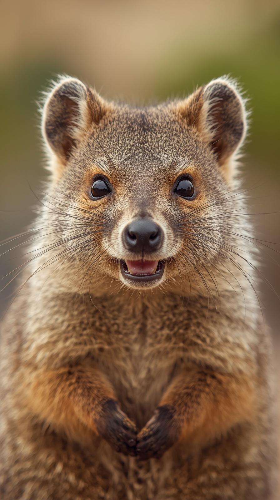 Adorable rock hyrax with a big smile and curious eyes.