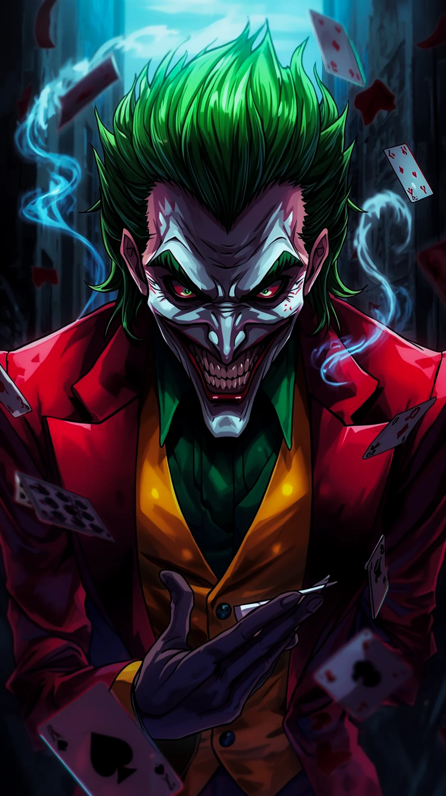 menacing joker villain playing cards wallpaper for iPhone 4K