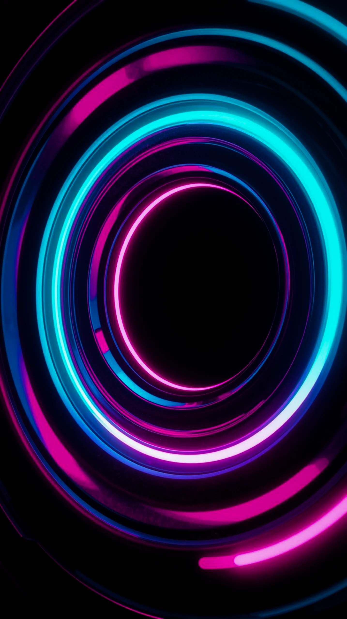 Dark AMOLED Neon Rings 4K Mobile Wallpaper – Vibrant Glow for Your Phone