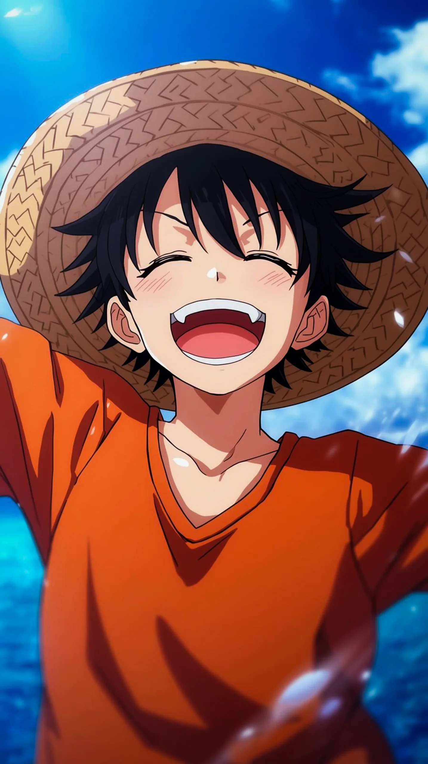 Happy Luffy anime phone wallpaper, 4k mobile wallpaper for android, best iphone wallpaper 4k for One Piece fans.