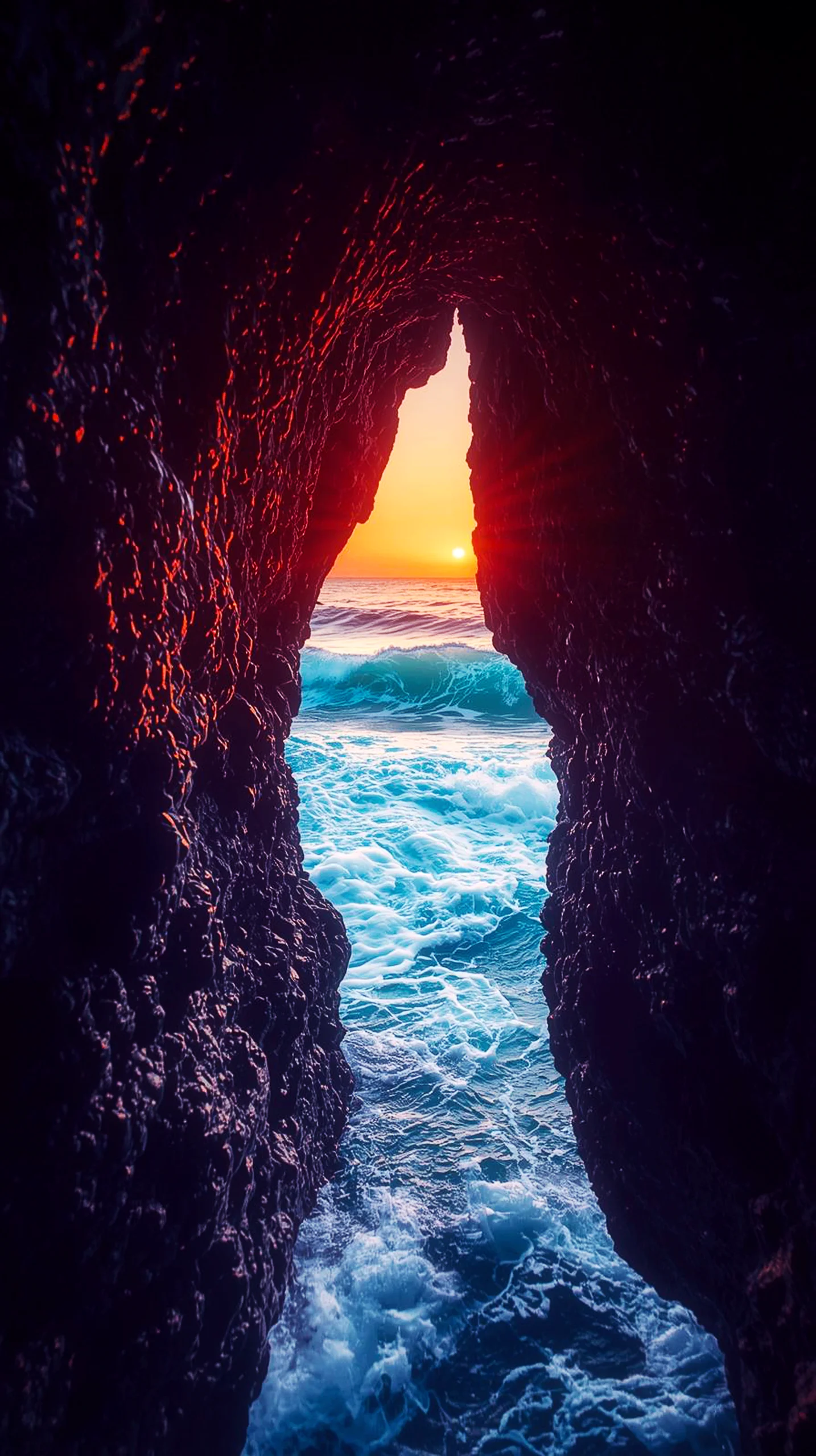 Sunset sea cave iphone wallpaper 4k, 4k wallpaper for mobile, cute 4k wallpaper for iphone, 4k backgrounds iphone.