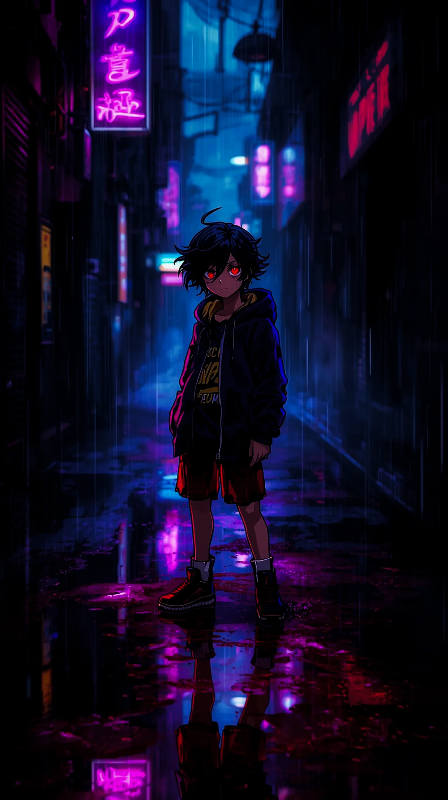neon cyberpunk anime boy wallpaper for iPhone Android 4K
