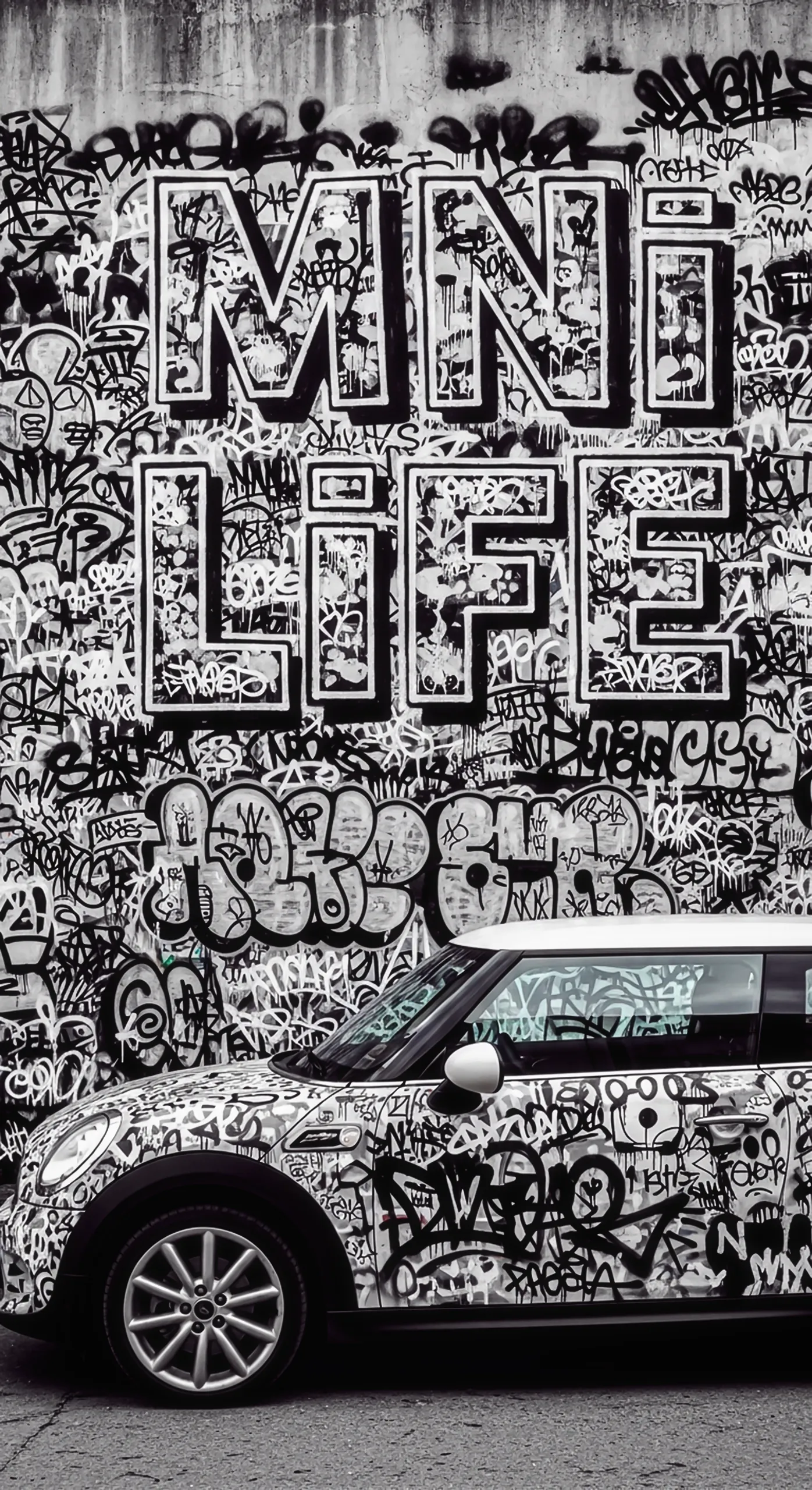 Graffiti Mini Cooper car iphone wallpaper, car wallpaper 4k for mobile, car wallpaper4k for mobile urban art