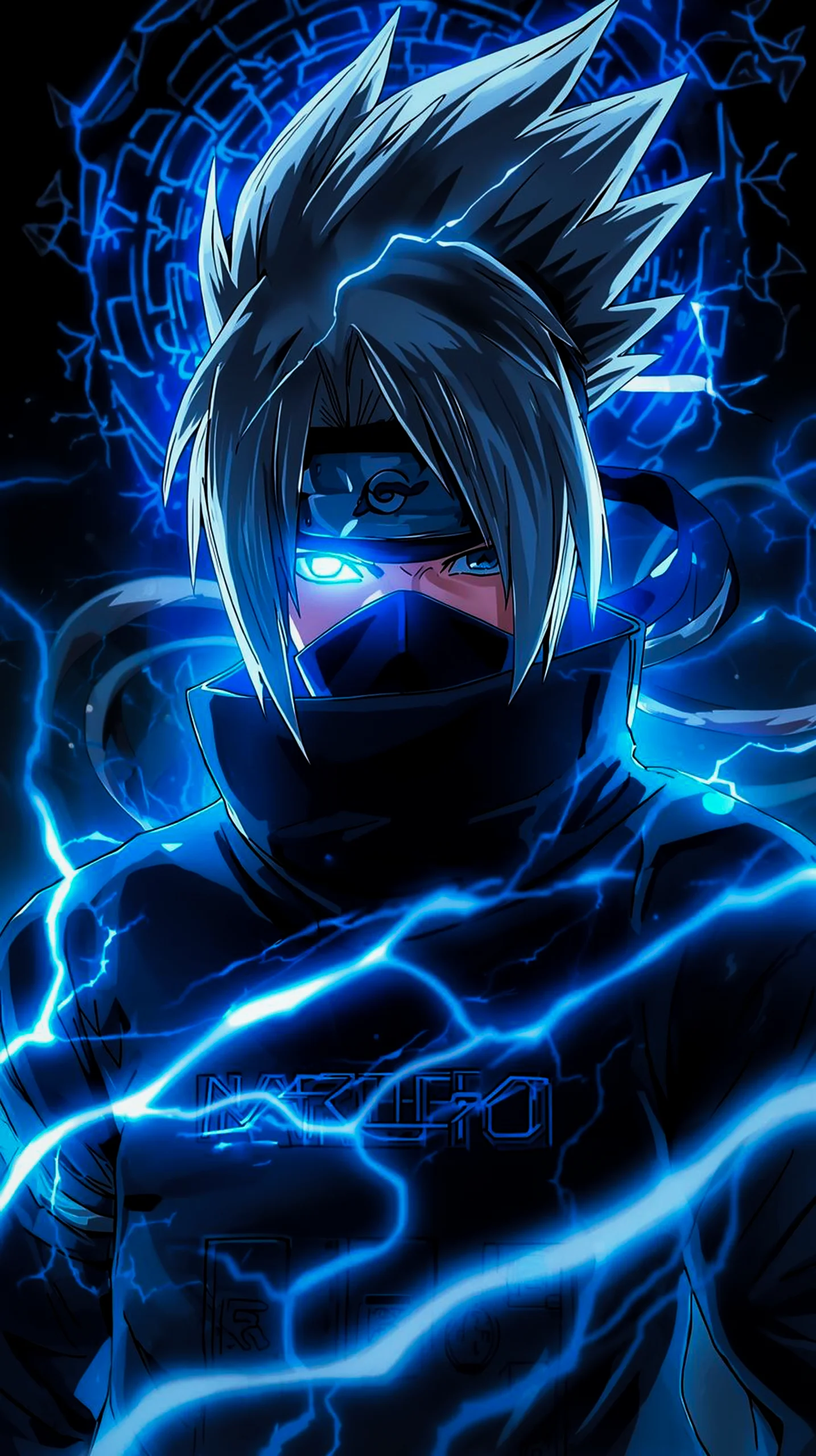 electric anime ninja wallpaper for iPhone 4K blue lightning