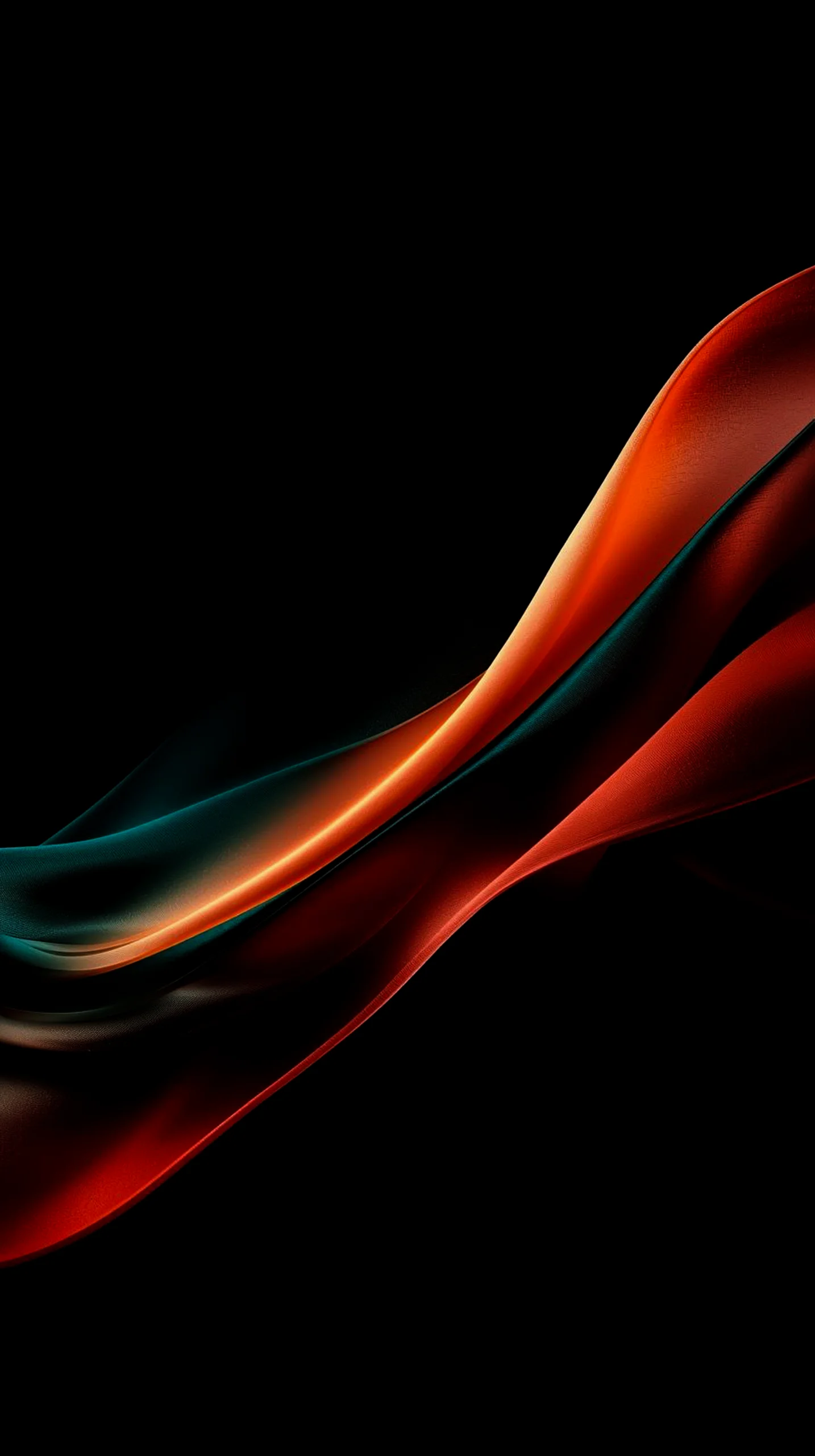 Abstract red and teal flowing waves on a black background. AMOLED wallpaper 4K for mobile, iPhone wallpaper 4K, 4K