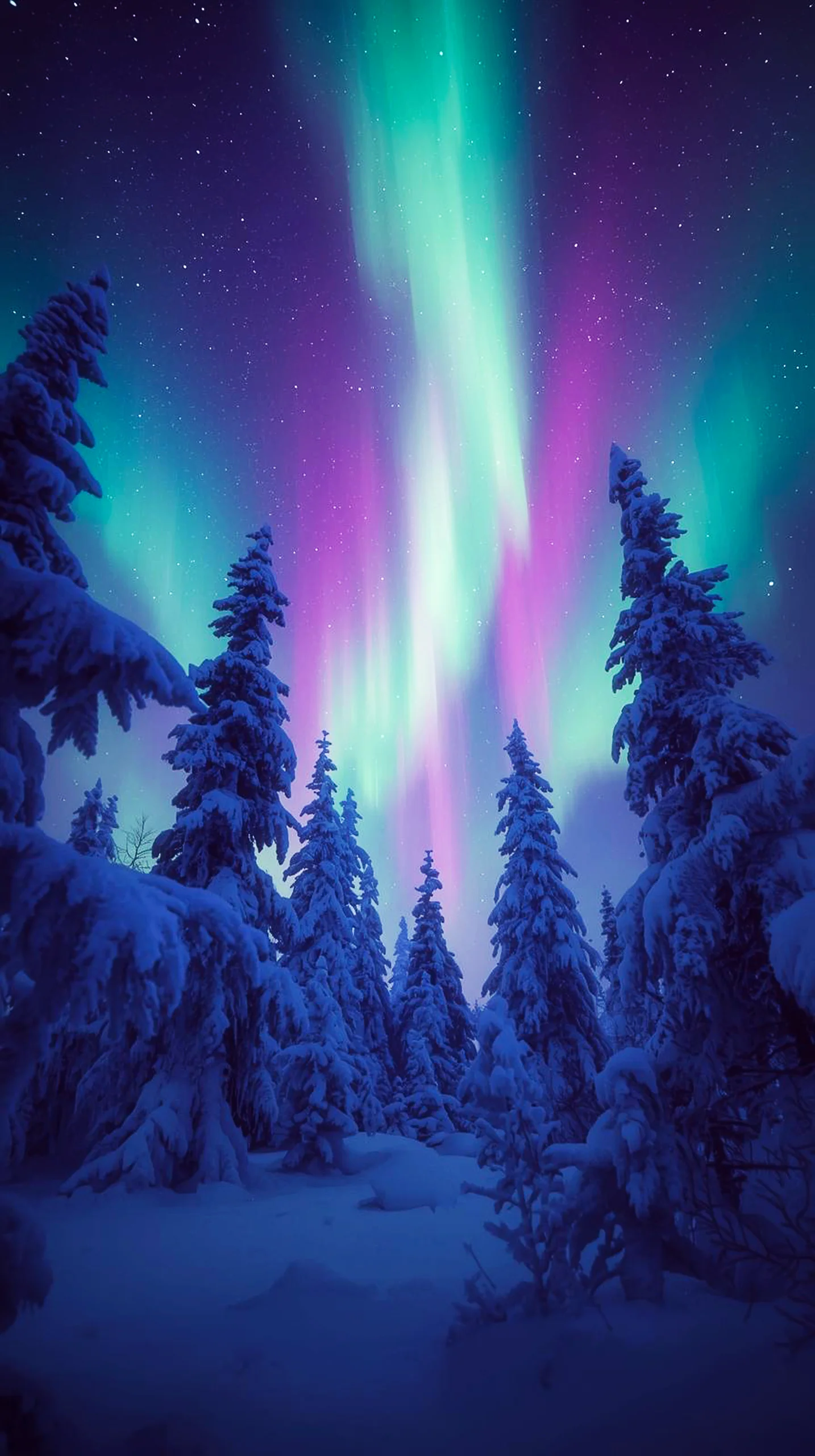 4K iPhone wallpaper of the Aurora Borealis over a snowy forest. Stunning 4K backgrounds for mobile and phone.