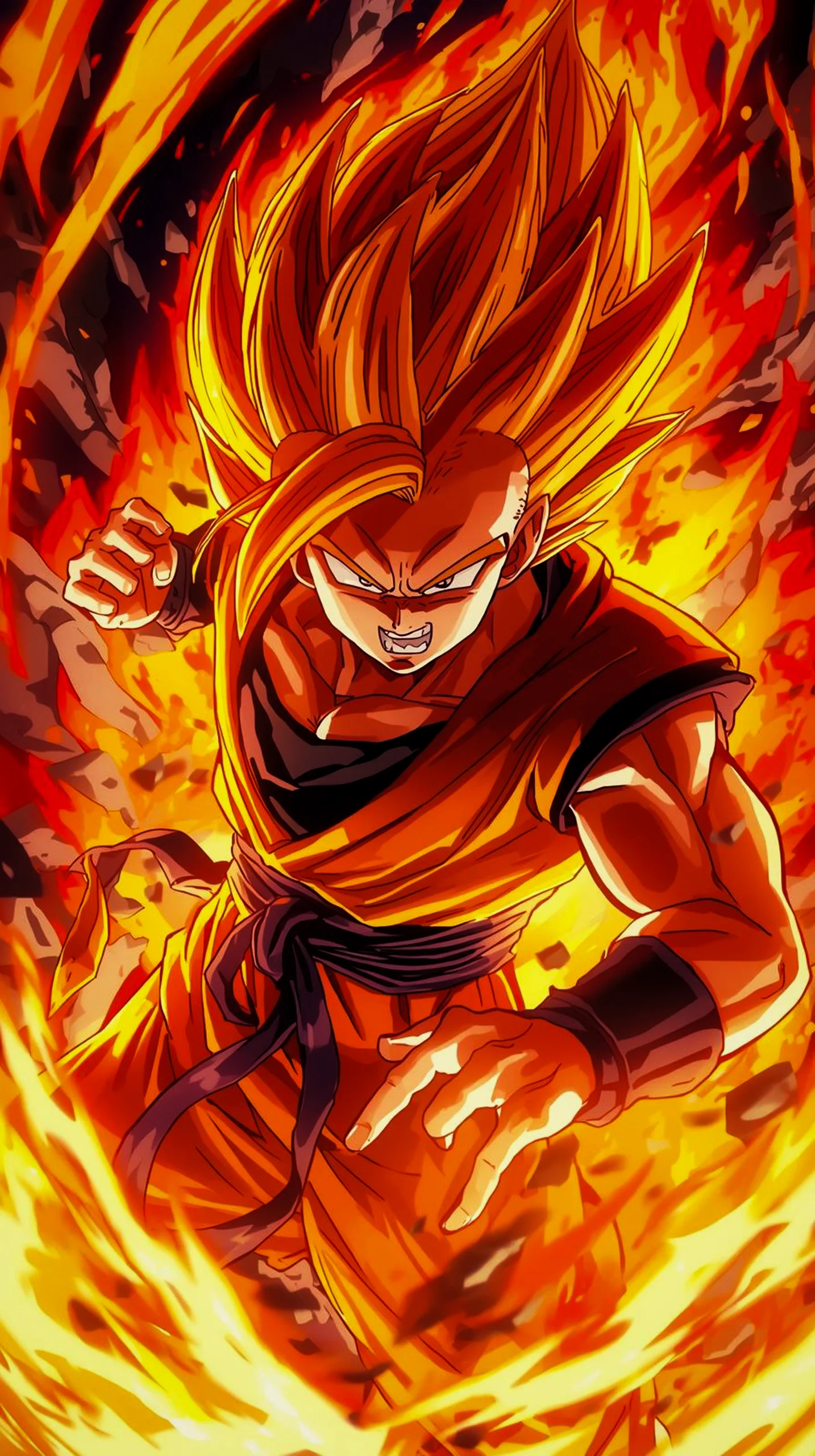intense fiery super saiyan anime wallpaper for mobile phone 4k
